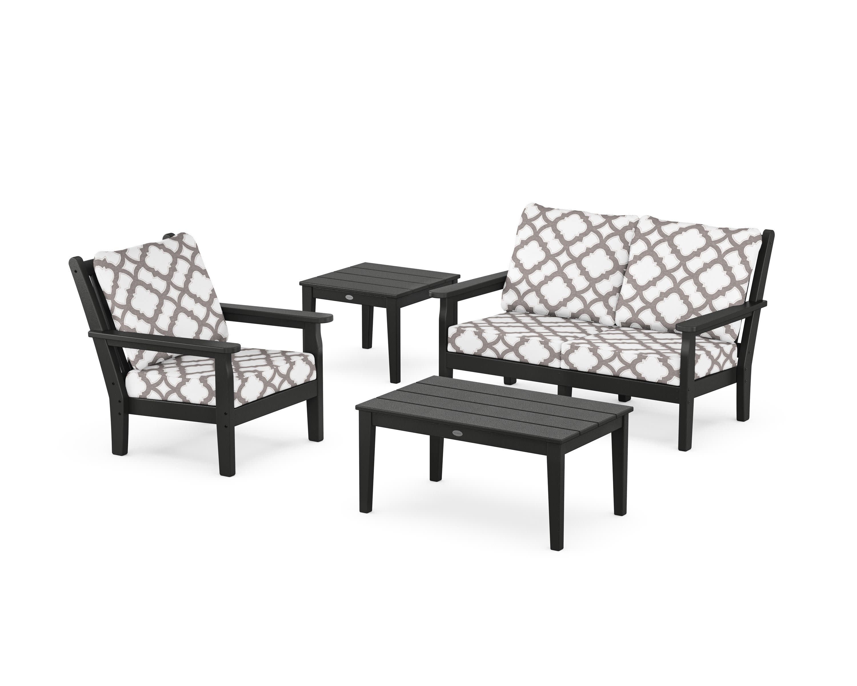 Chippendale 4-Piece Deep Seating Set in Black / Trellis Grey Mist