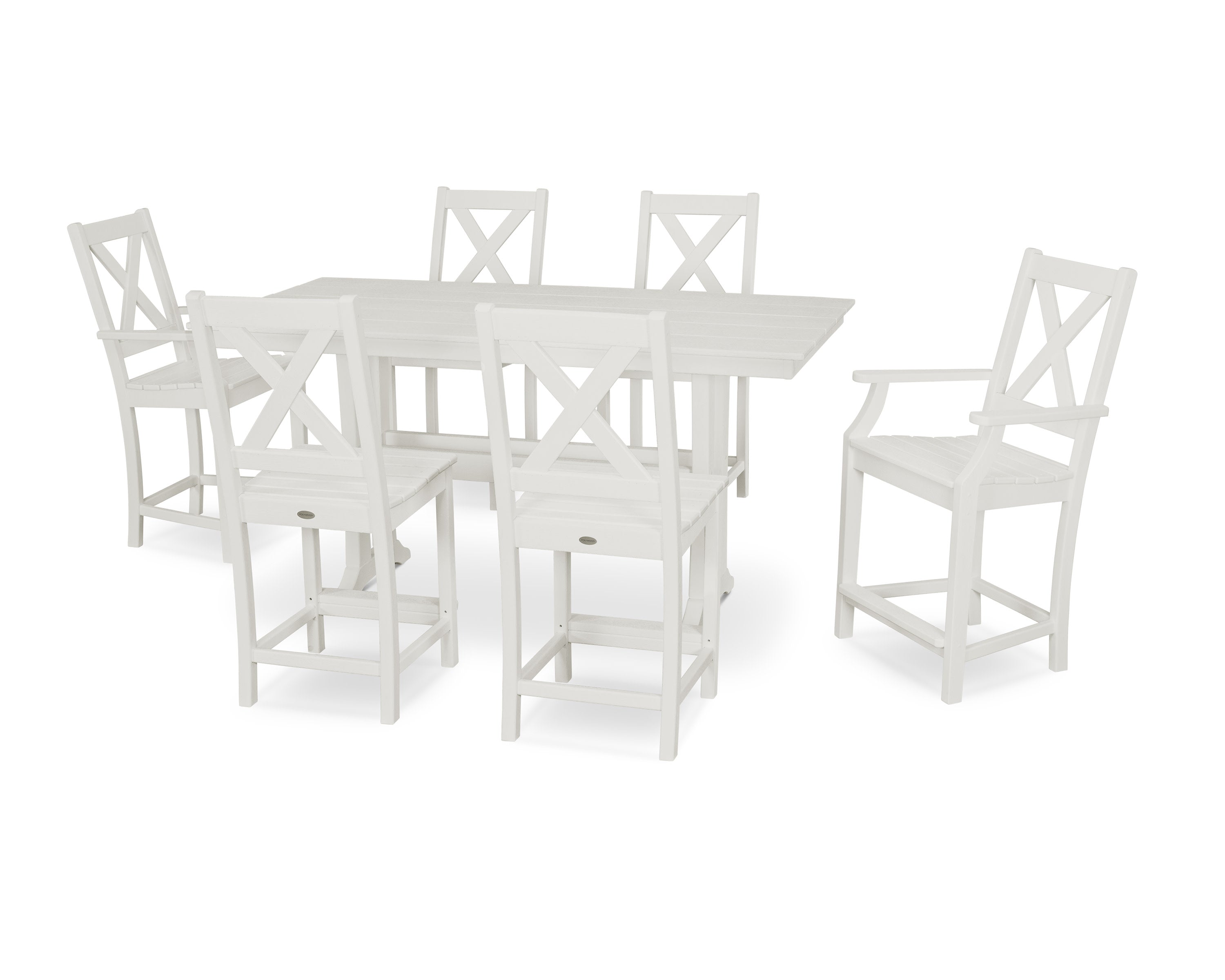 Braxton 7-Piece Farmhouse Trestle Counter Set in White