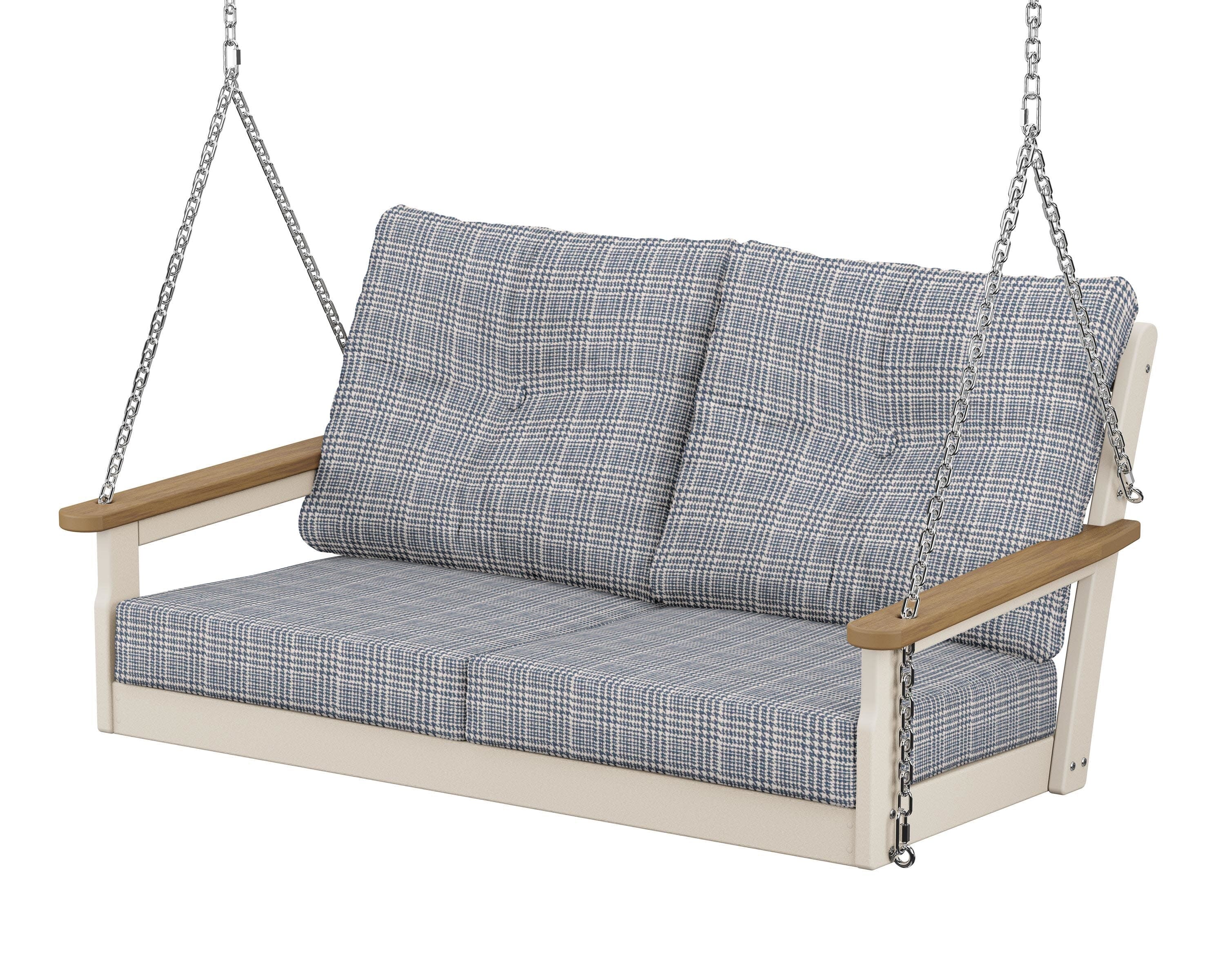 Vineyard Deep Seating Swing in Sand / Natural / Houndstooth Sky Blue