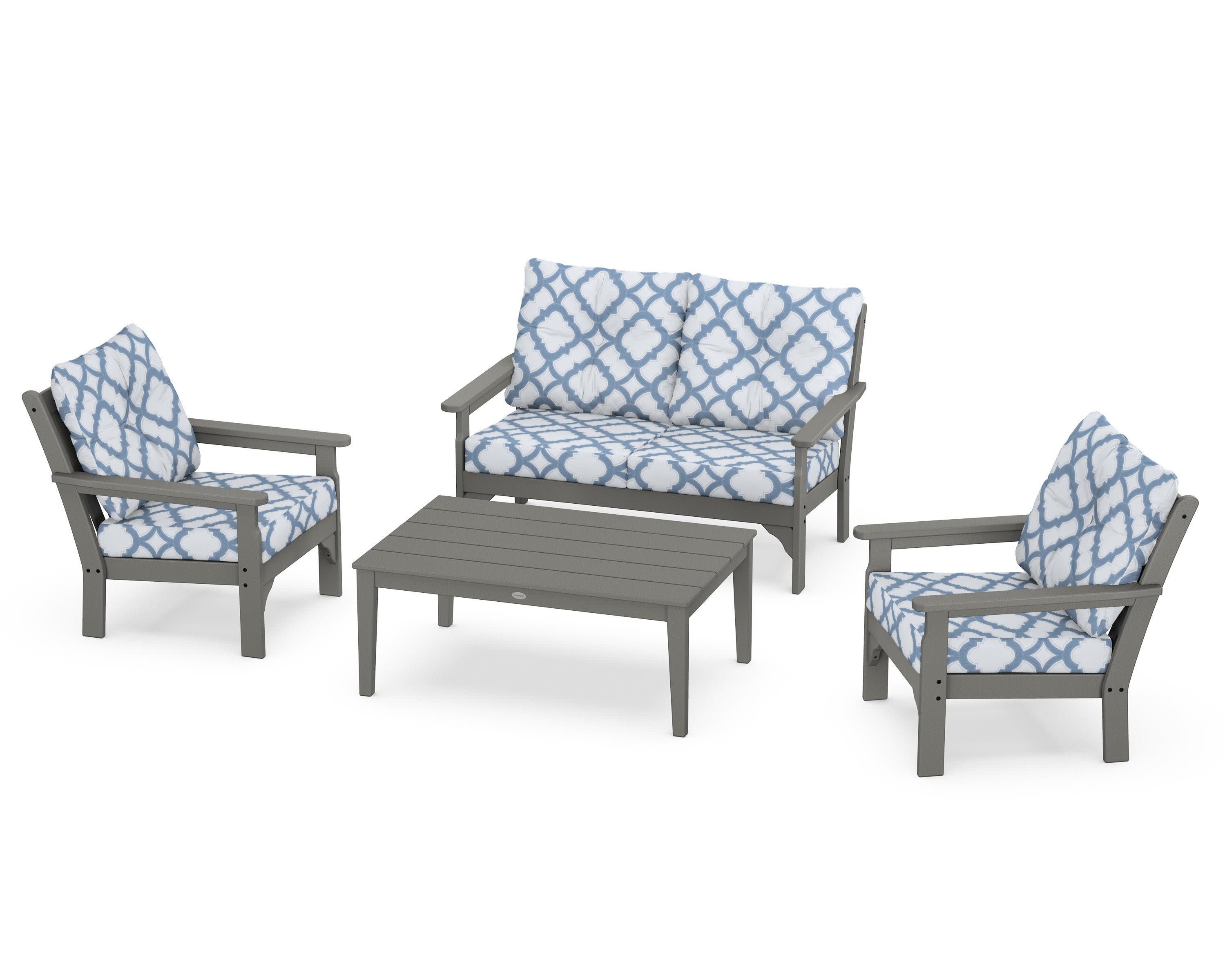 Vineyard 4-Piece Deep Seating Set in Slate Grey / Trellis Sky Blue