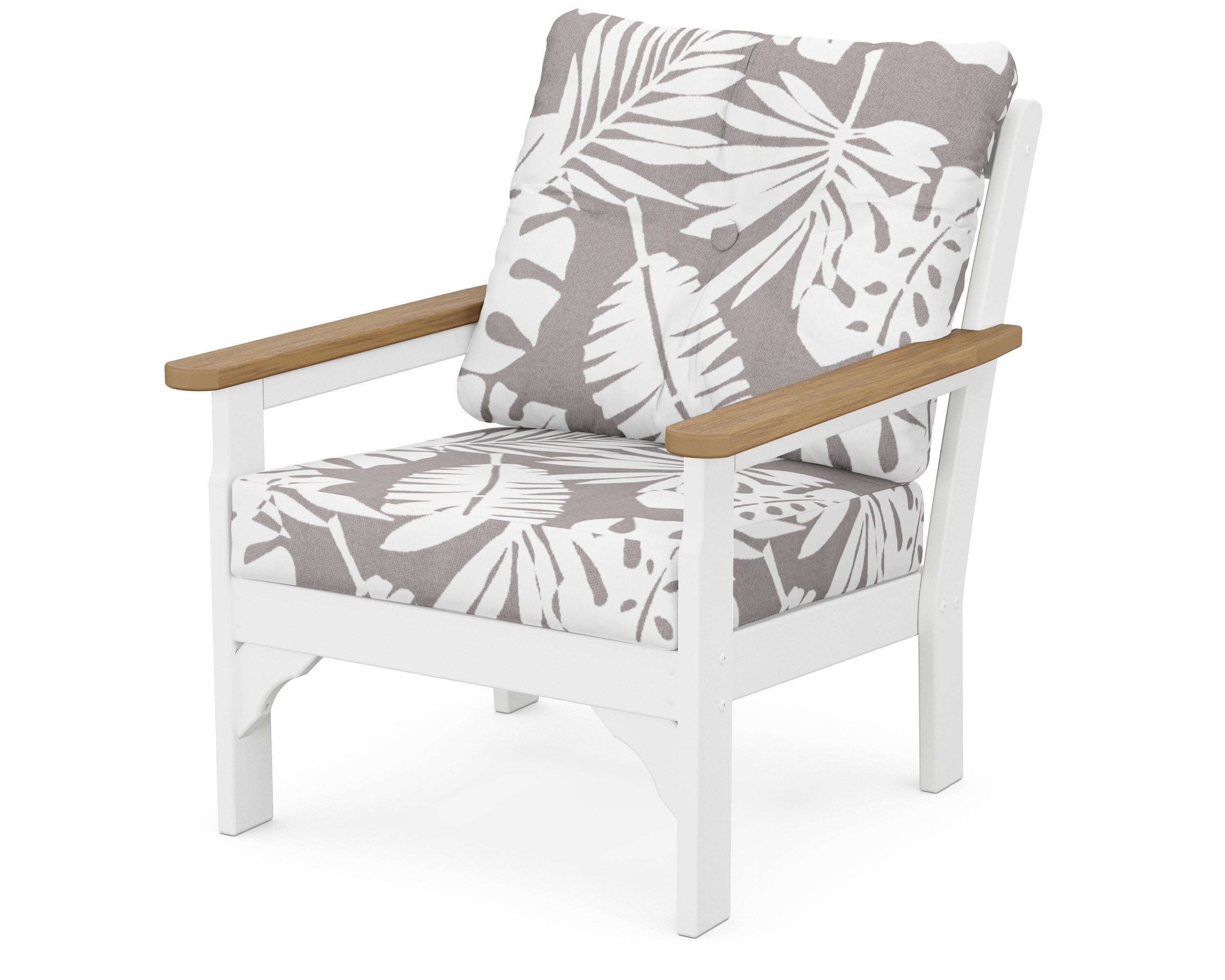 Vineyard Deep Seating Chair in White / Natural / Leaf Grey Mist