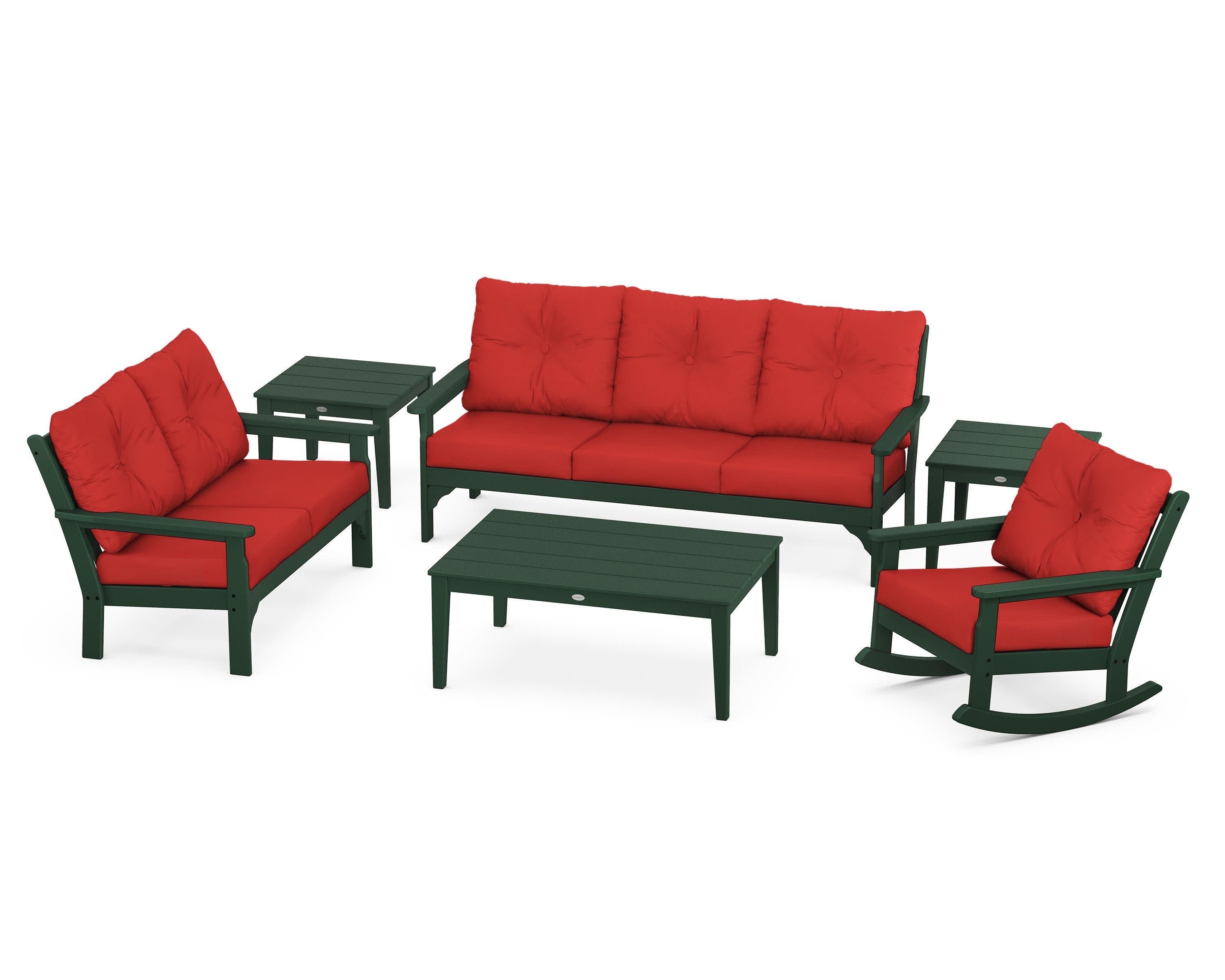 Vineyard 6-Piece Deep Seating Set in Green / Crimson Linen