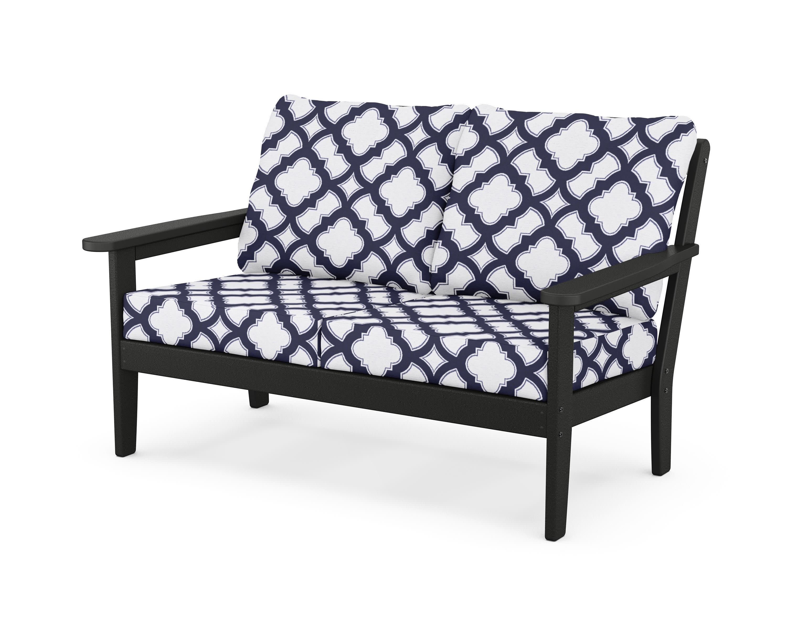 Cottage Deep Seating Loveseat in Black / Trellis Navy