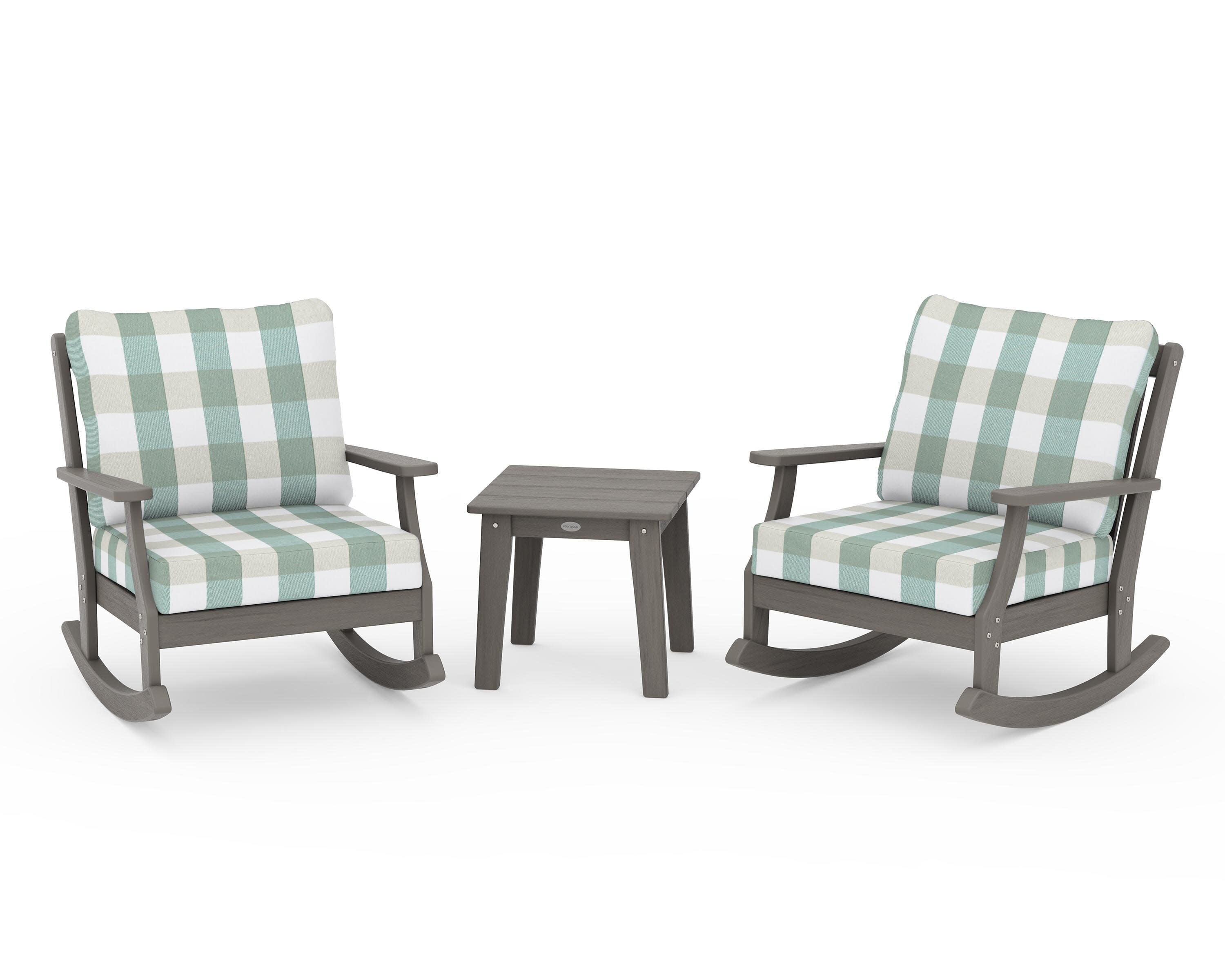 Braxton 3-Piece Deep Seating Rocker Set in Driftwood / Buffalo Plaid Glacier Spa