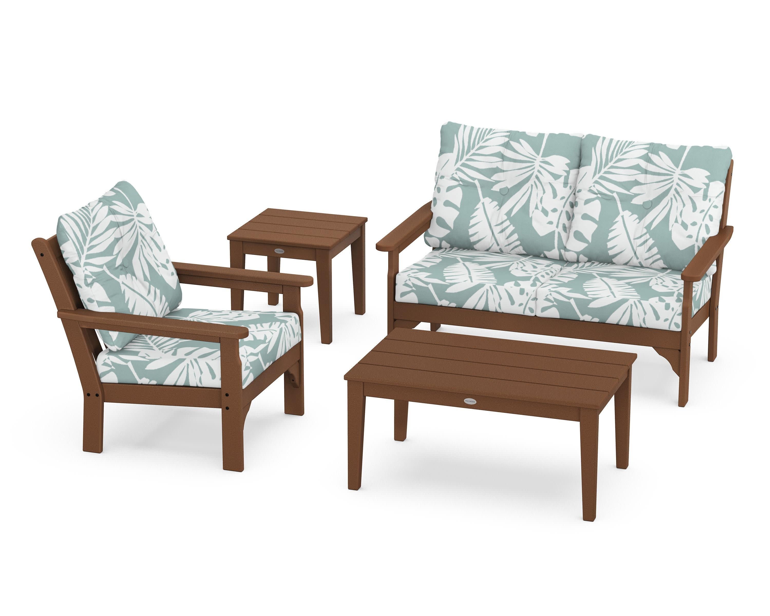Vineyard 4-Piece Deep Seating Set in Teak / Leaf Glacier Spa