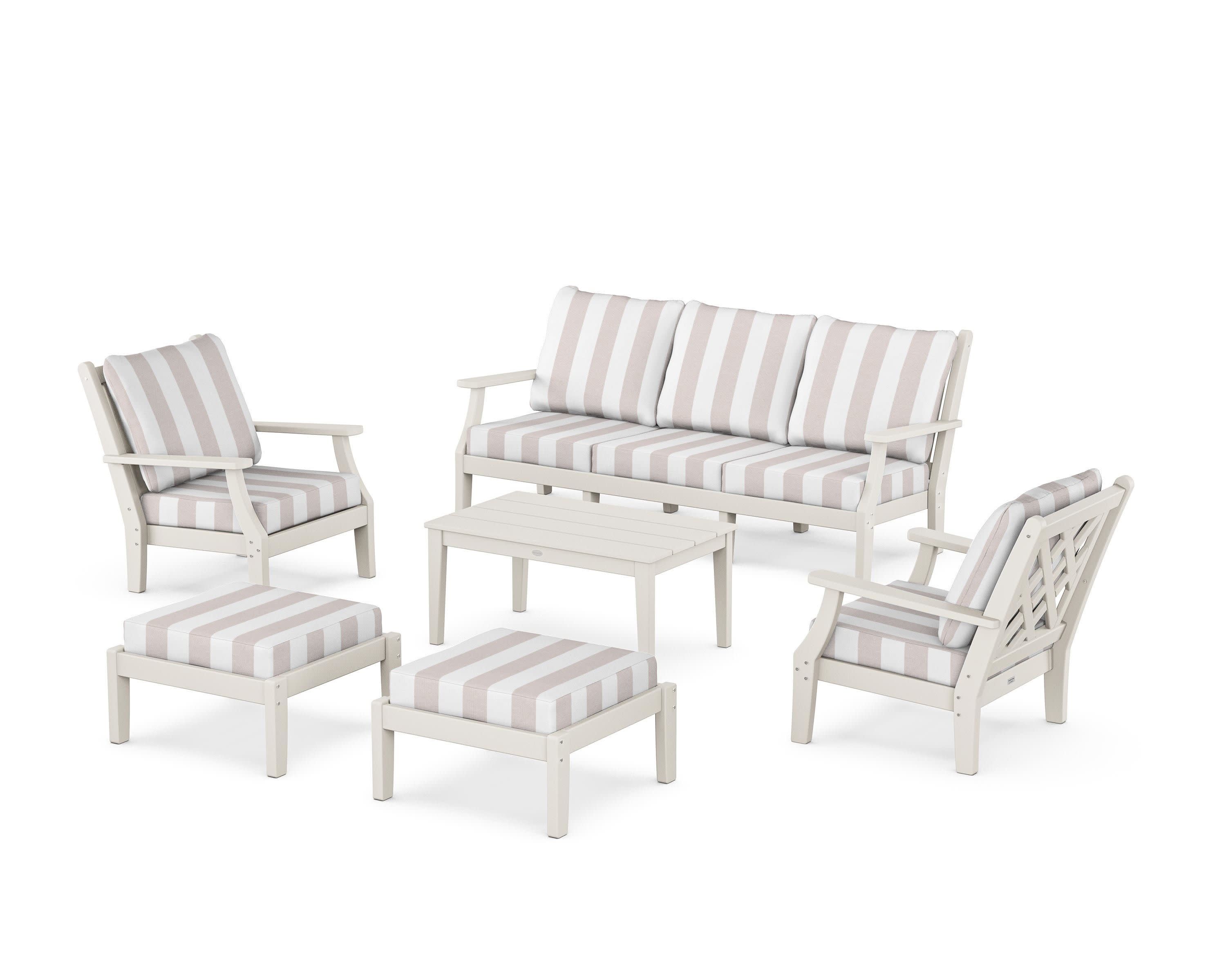Wovendale 6-Piece Lounge Sofa Set in Sand / Cabana Stripe Dune Burlap
