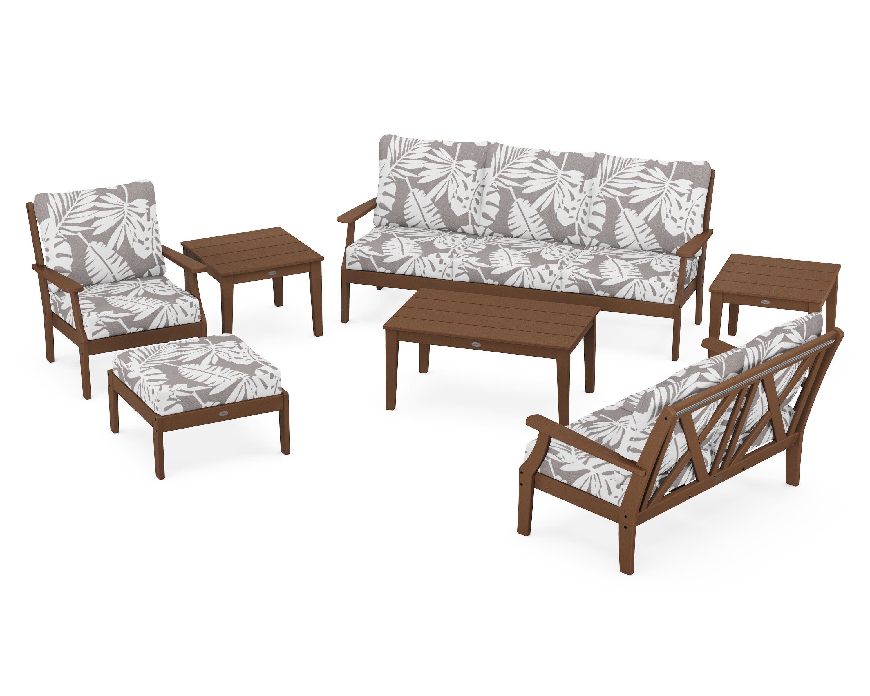 Braxton 7-Piece Deep Seating Set in Teak / Leaf Grey Mist