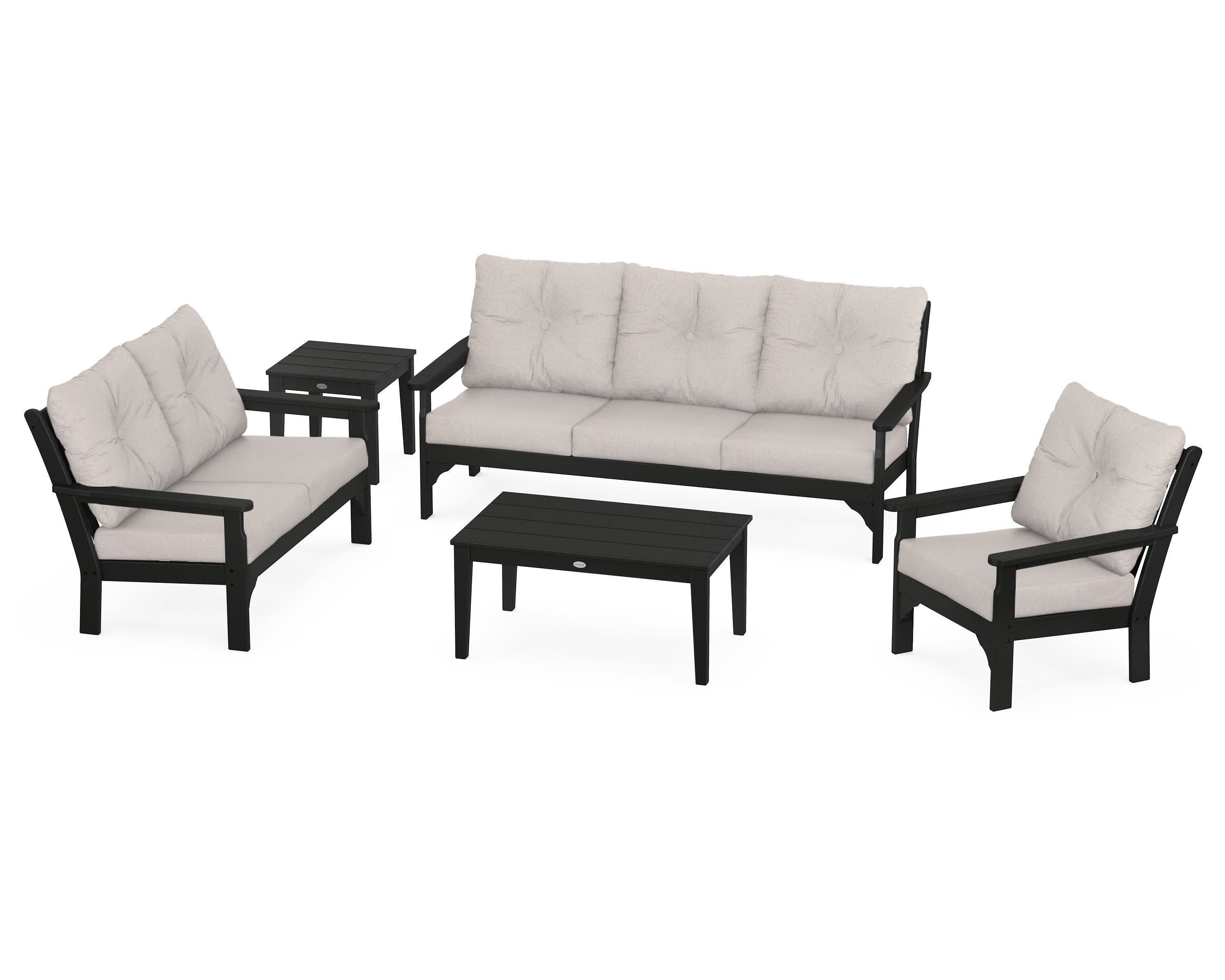 Vineyard 5 Piece Deep Seating Set in Black / Dune Burlap