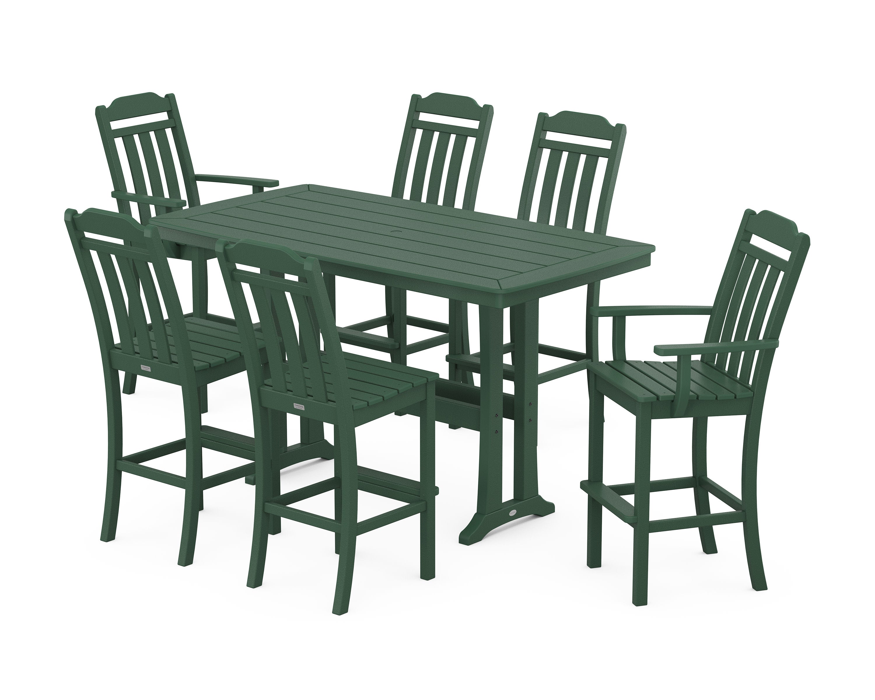 Cottage 7-Piece Bar Set with Trestle Legs in Green