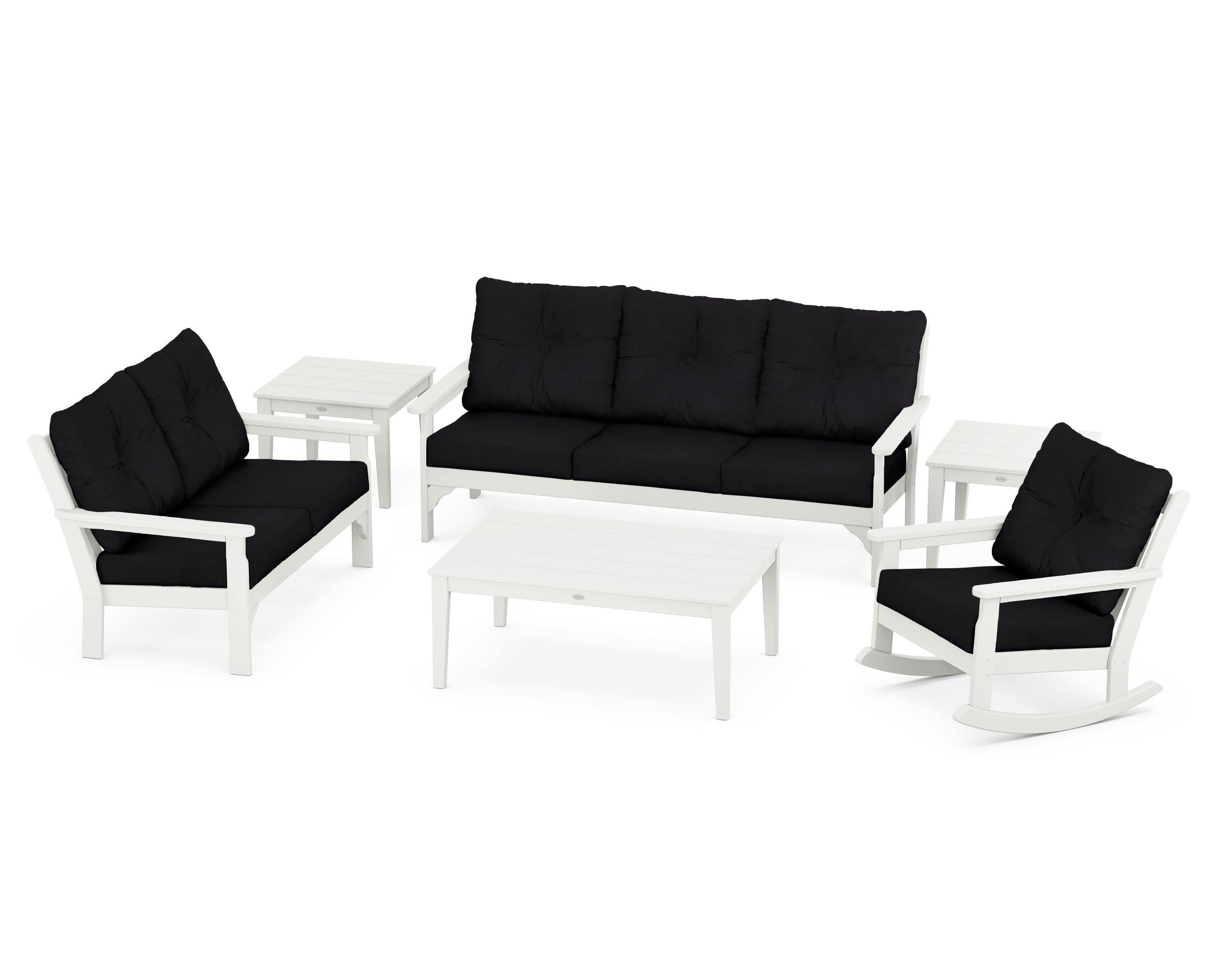 Vineyard 6-Piece Deep Seating Set in Vintage White / Midnight Linen