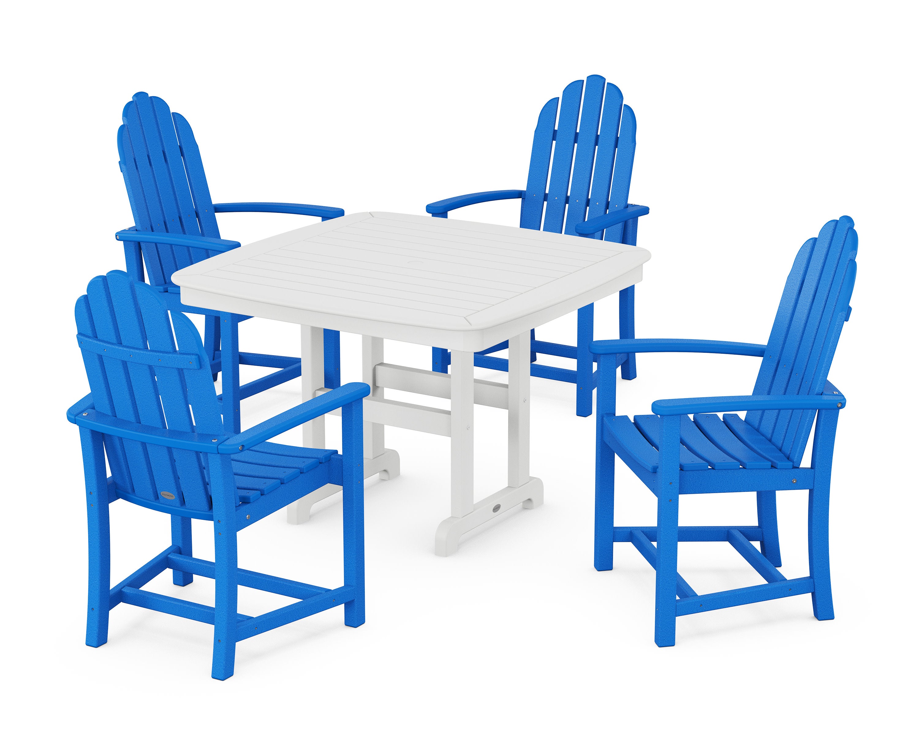 Classic Adirondack 5-Piece Dining Set with Trestle Legs in Pacific Blue / White