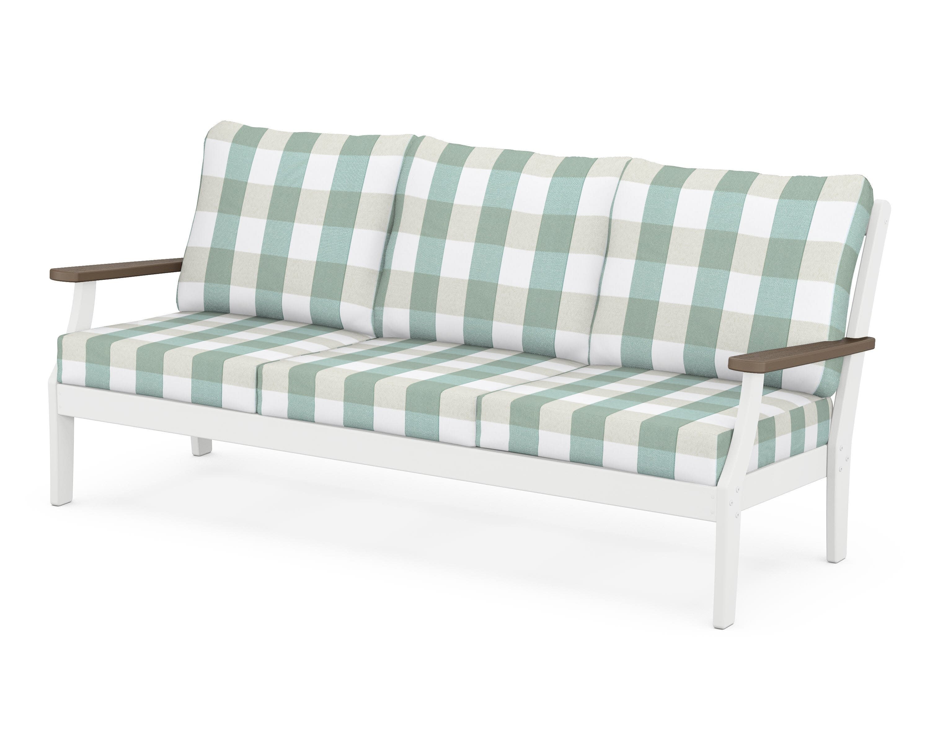 Braxton Deep Seating Sofa in White / Kona / Buffalo Plaid Glacier Spa