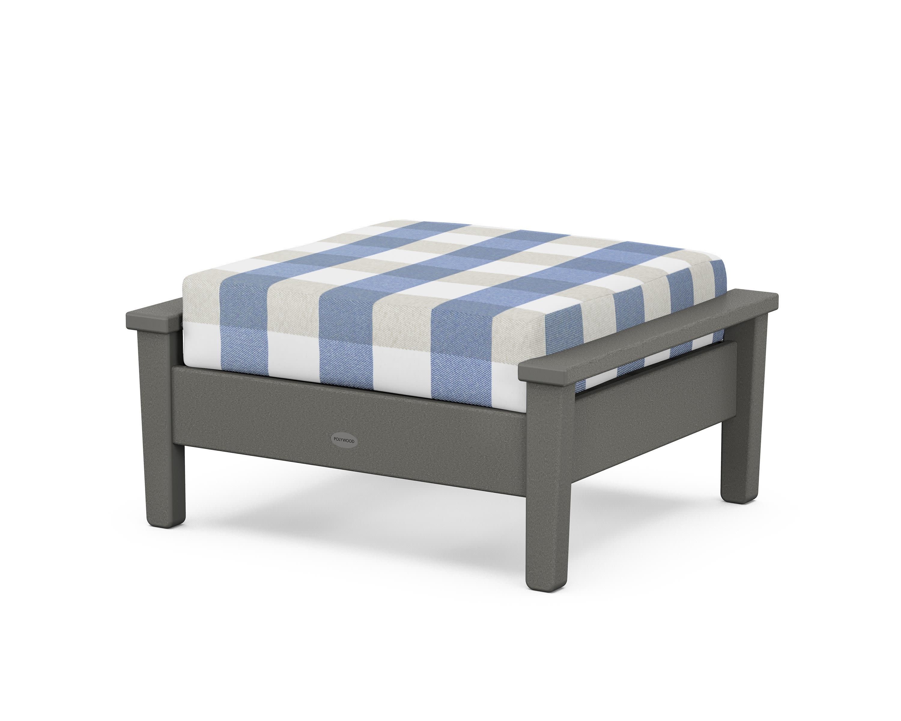 Prescott Deep Seating Ottoman in Slate Grey / Buffalo Plaid Sky Blue