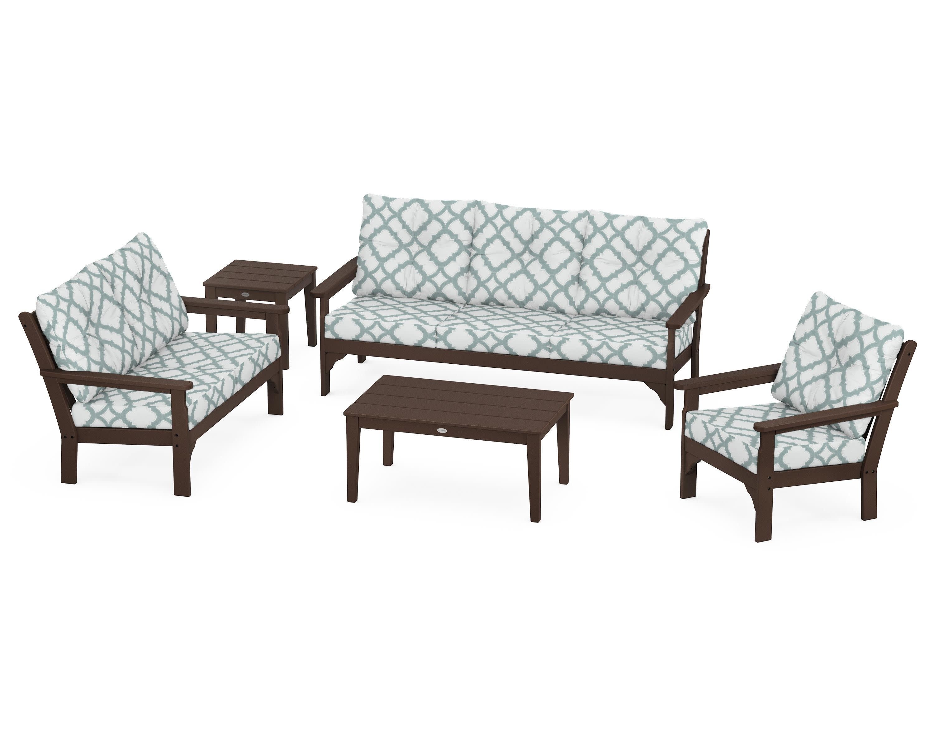 Vineyard 5 Piece Deep Seating Set in Mahogany / Trellis Glacier Spa