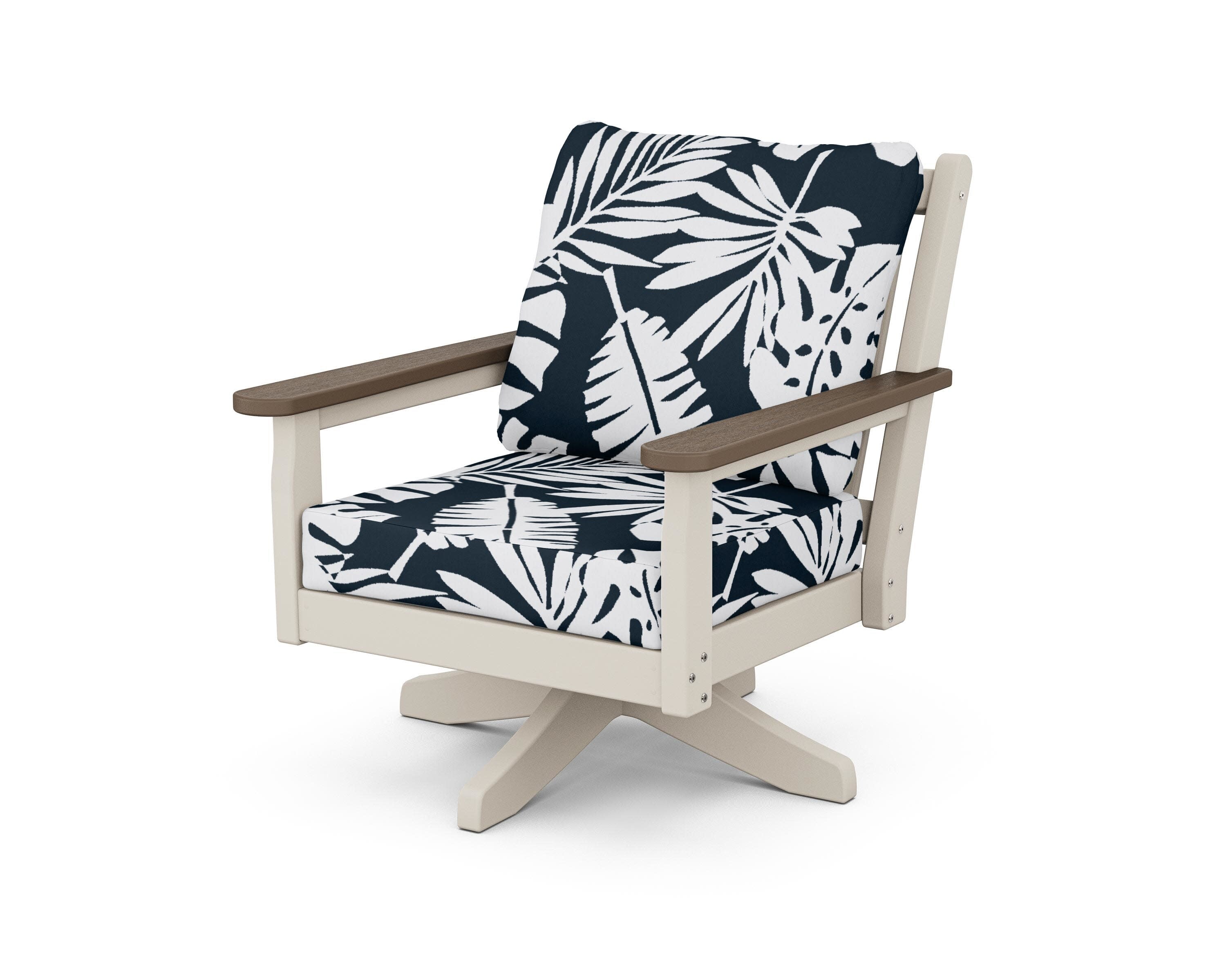 Chippendale Deep Seating Swivel Chair in Sand / Kona / Leaf Marine Indigo