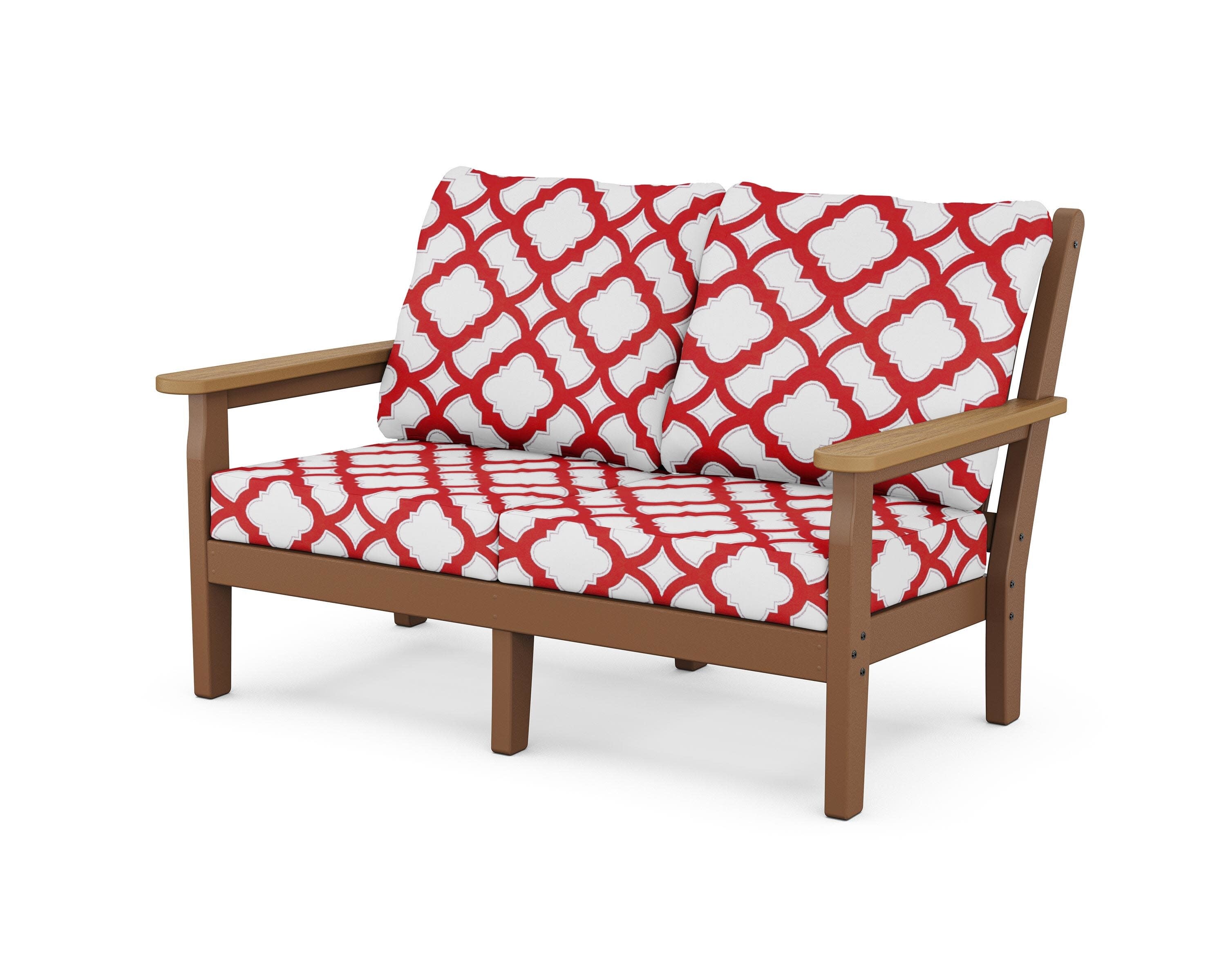 Chippendale Deep Seating Loveseat in Teak / Natural / Trellis Crimson