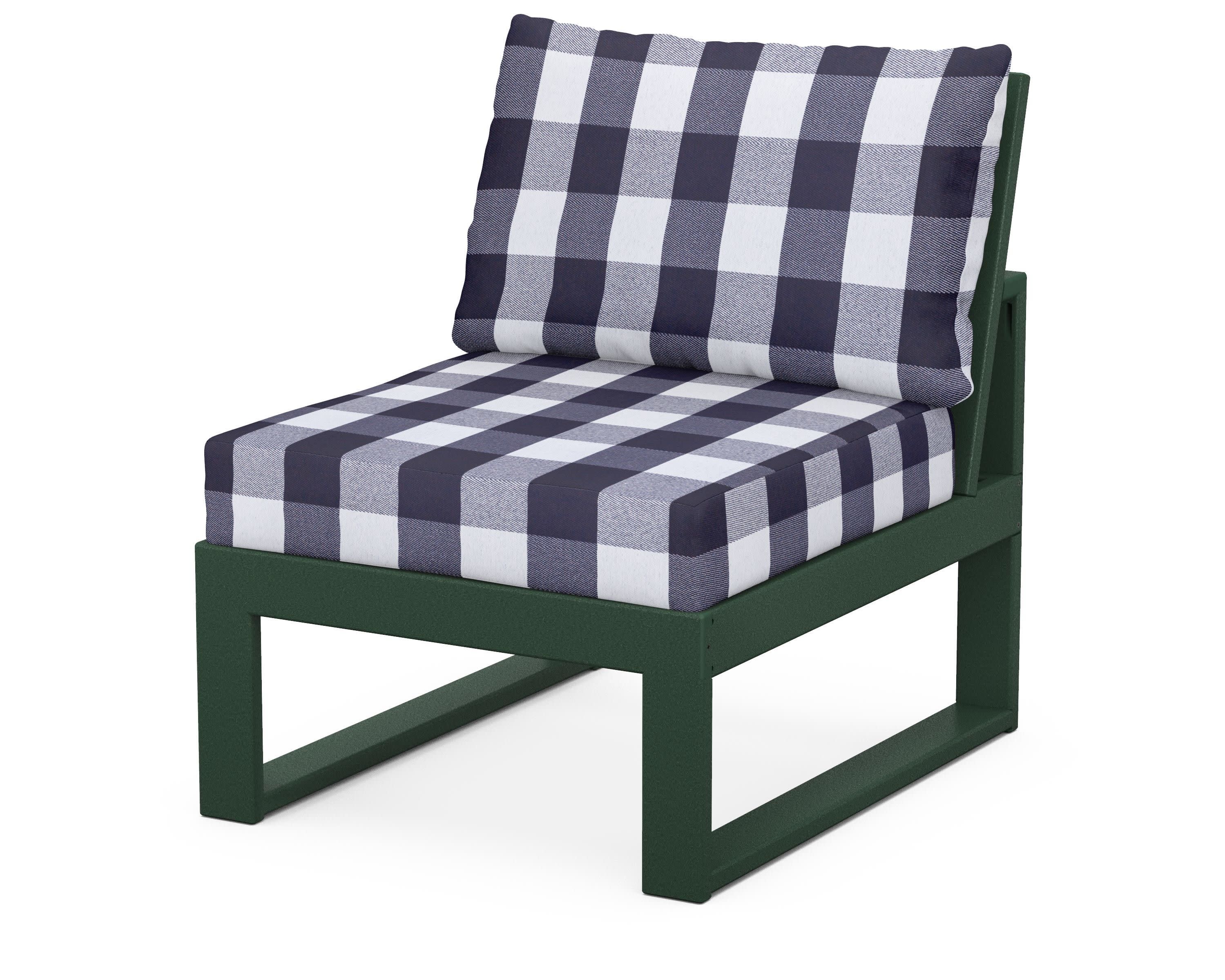Modular Armless Chair in Green / Buffalo Plaid Navy