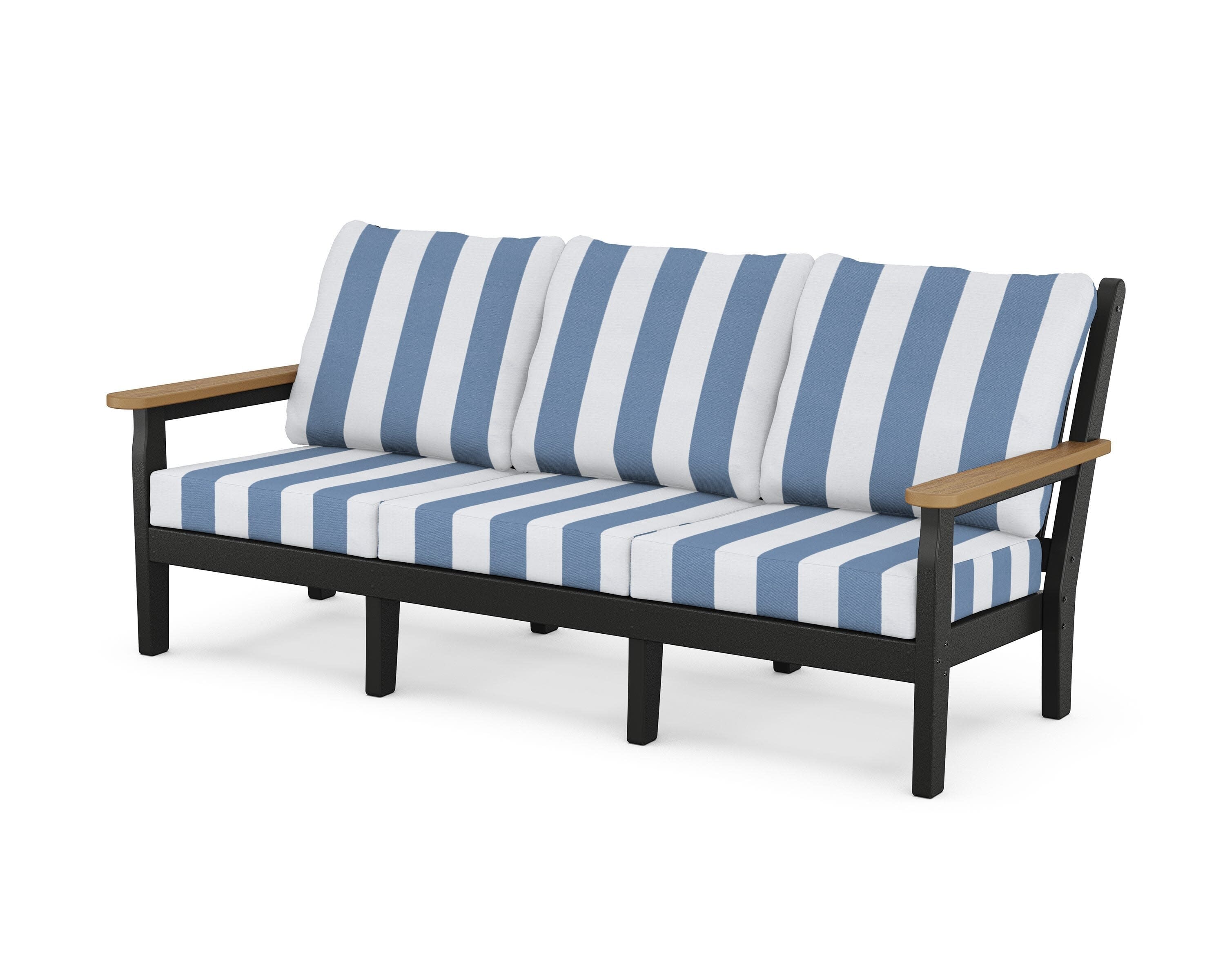 Chippendale Deep Seating Sofa in Black / Natural / Cabana Stripe Sky Blue