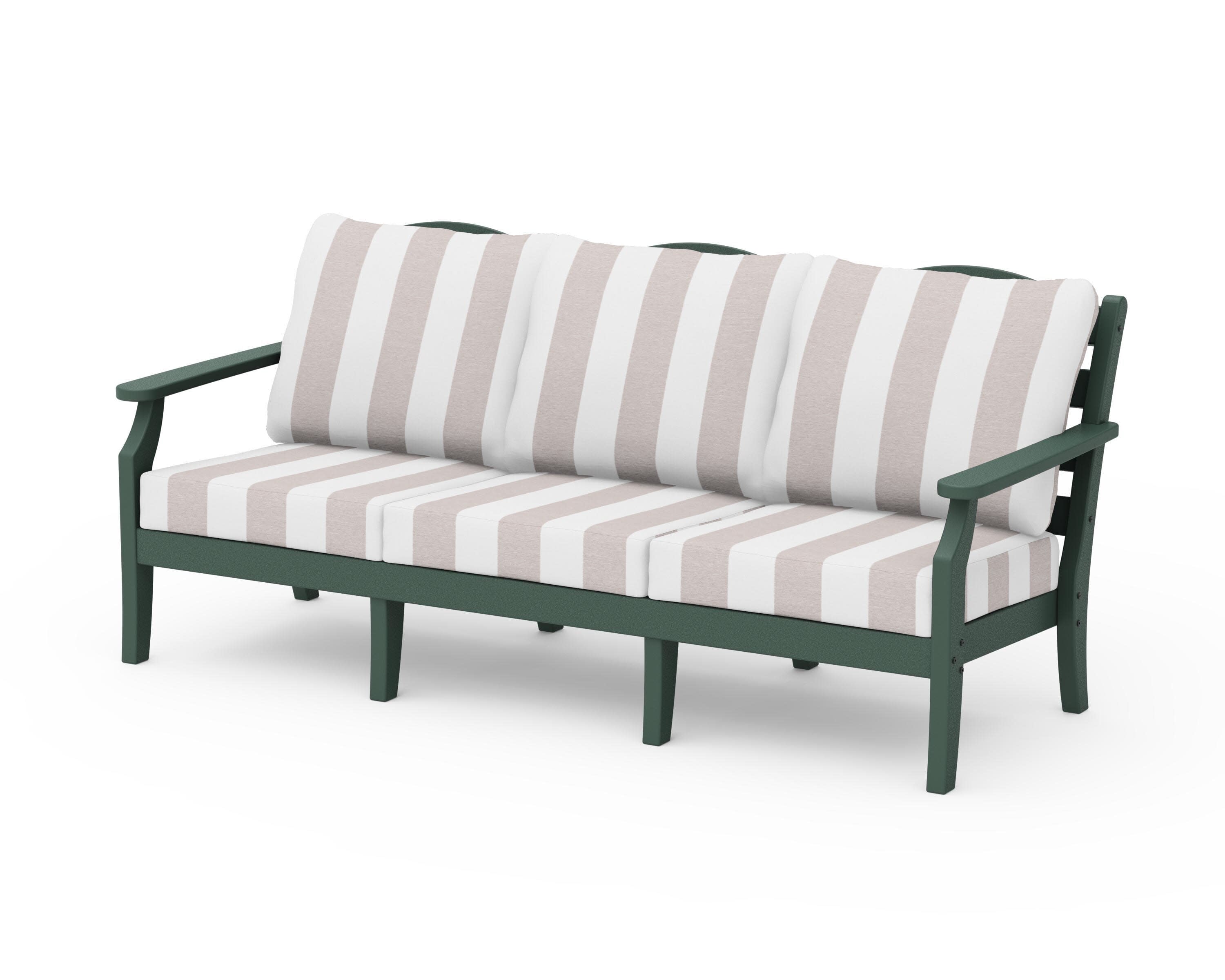 Savannah Deep Seating Sofa in Green / Cabana Stripe Dune Burlap