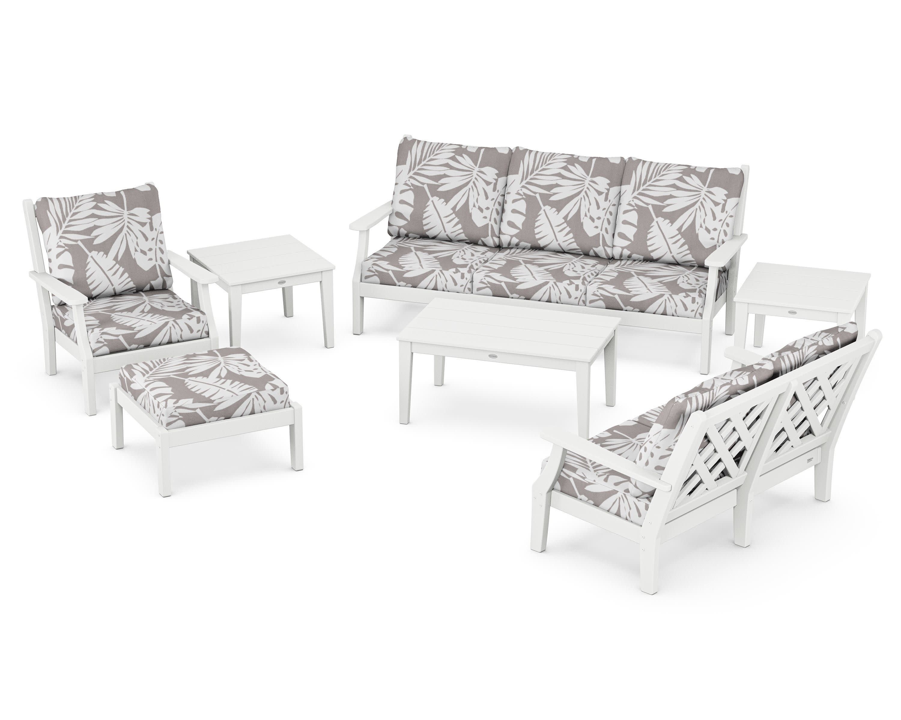 Wovendale 7-Piece Deep Seating Set in White / Leaf Grey Mist