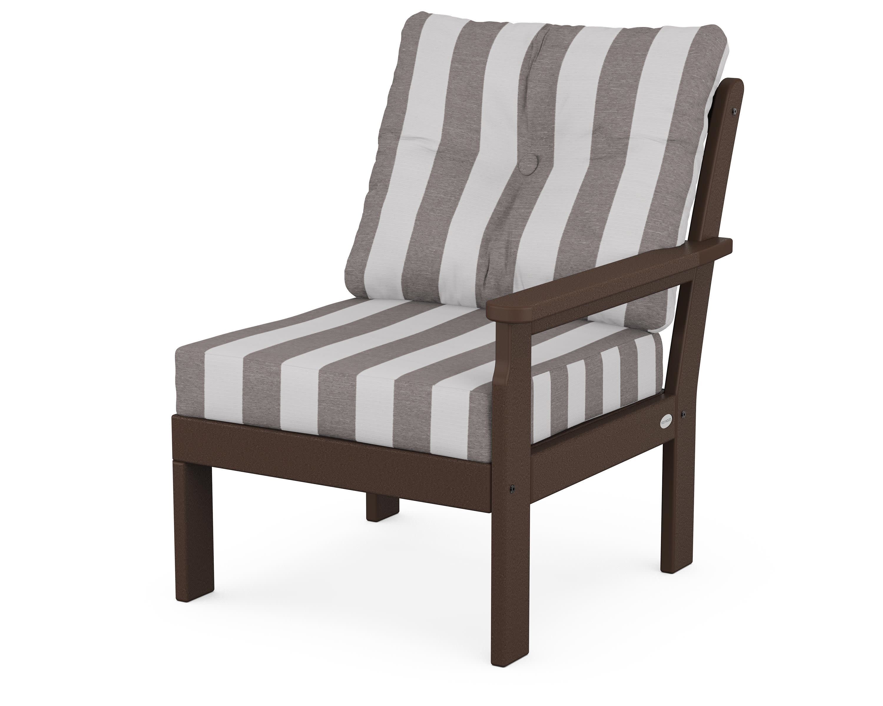 Vineyard Modular Right Arm Chair in Mahogany / Cabana Stripe Grey Mist