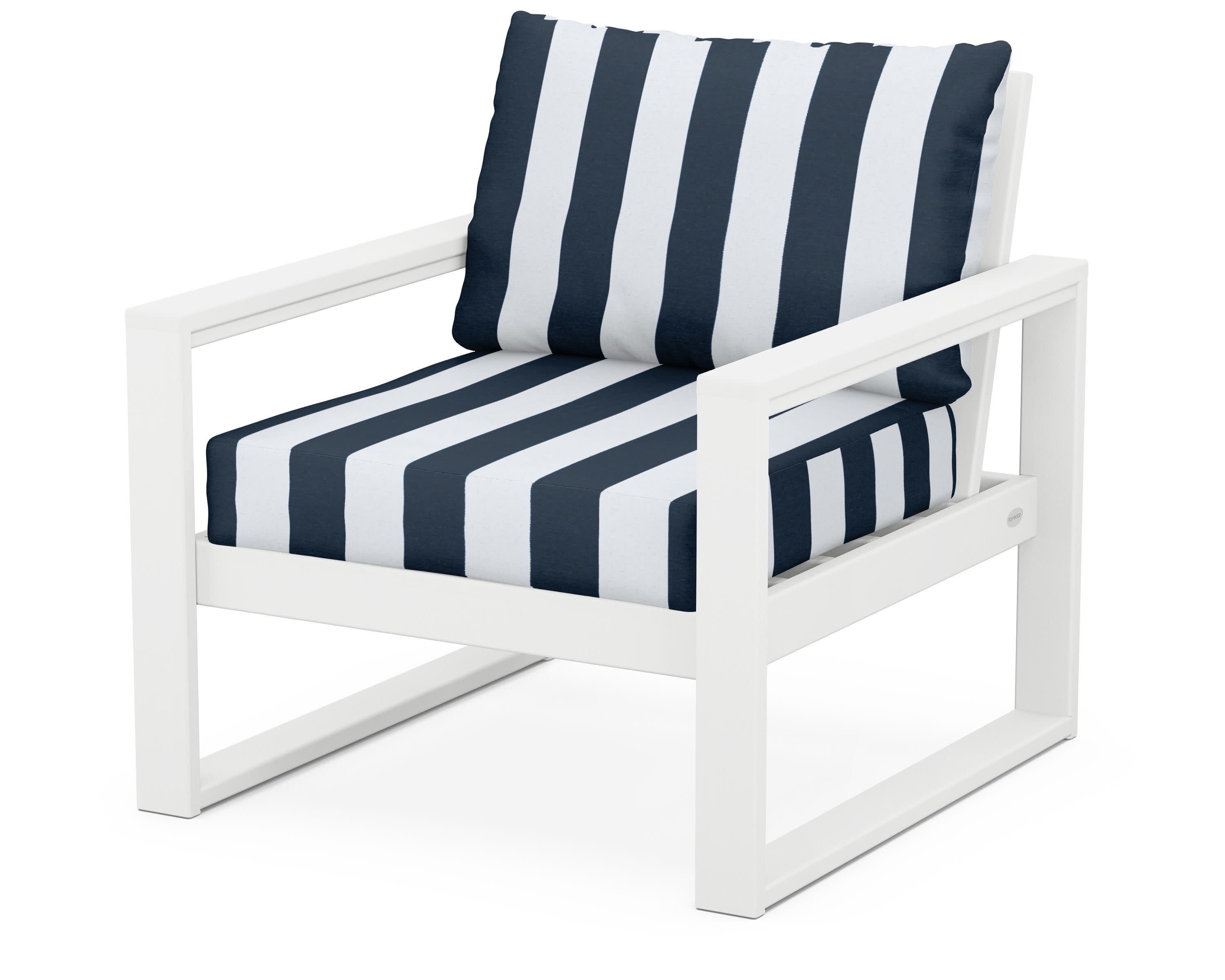 EDGE Club Chair in White / Cabana Stripe Marine Indigo