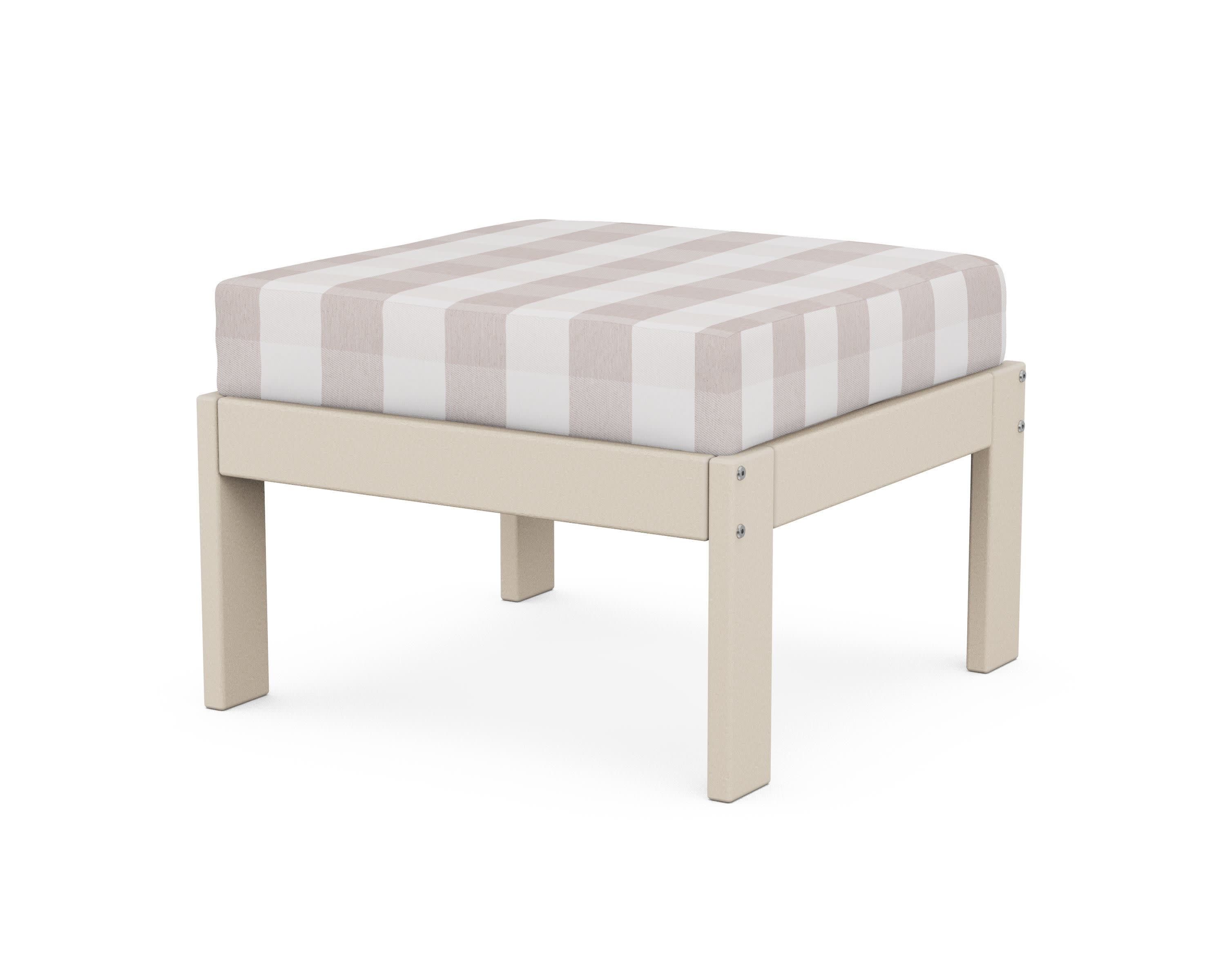 Vineyard Modular Ottoman in Sand / Buffalo Plaid Dune Burlap