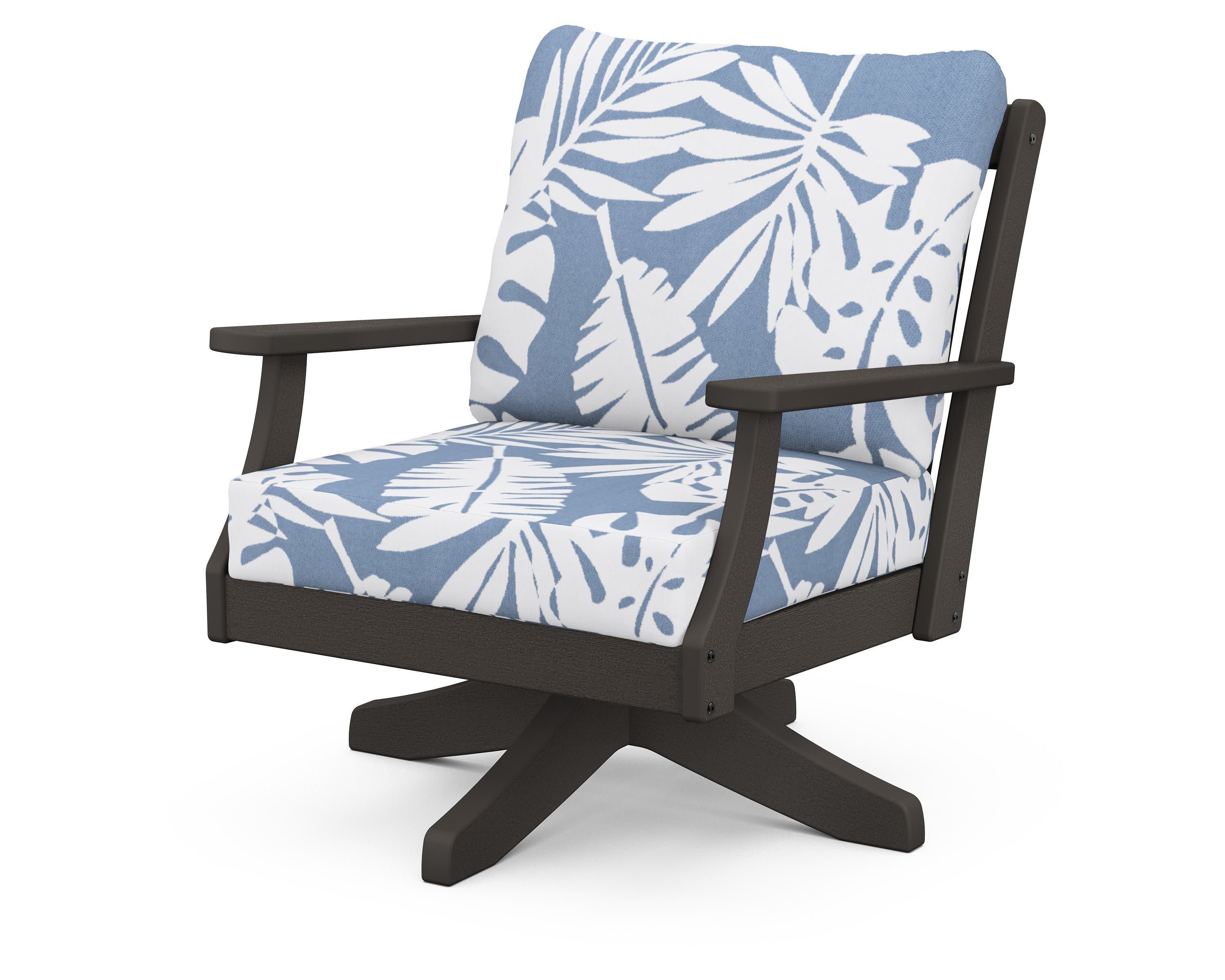 Braxton Deep Seating Swivel Chair in Vintage Coffee / Leaf Sky Blue