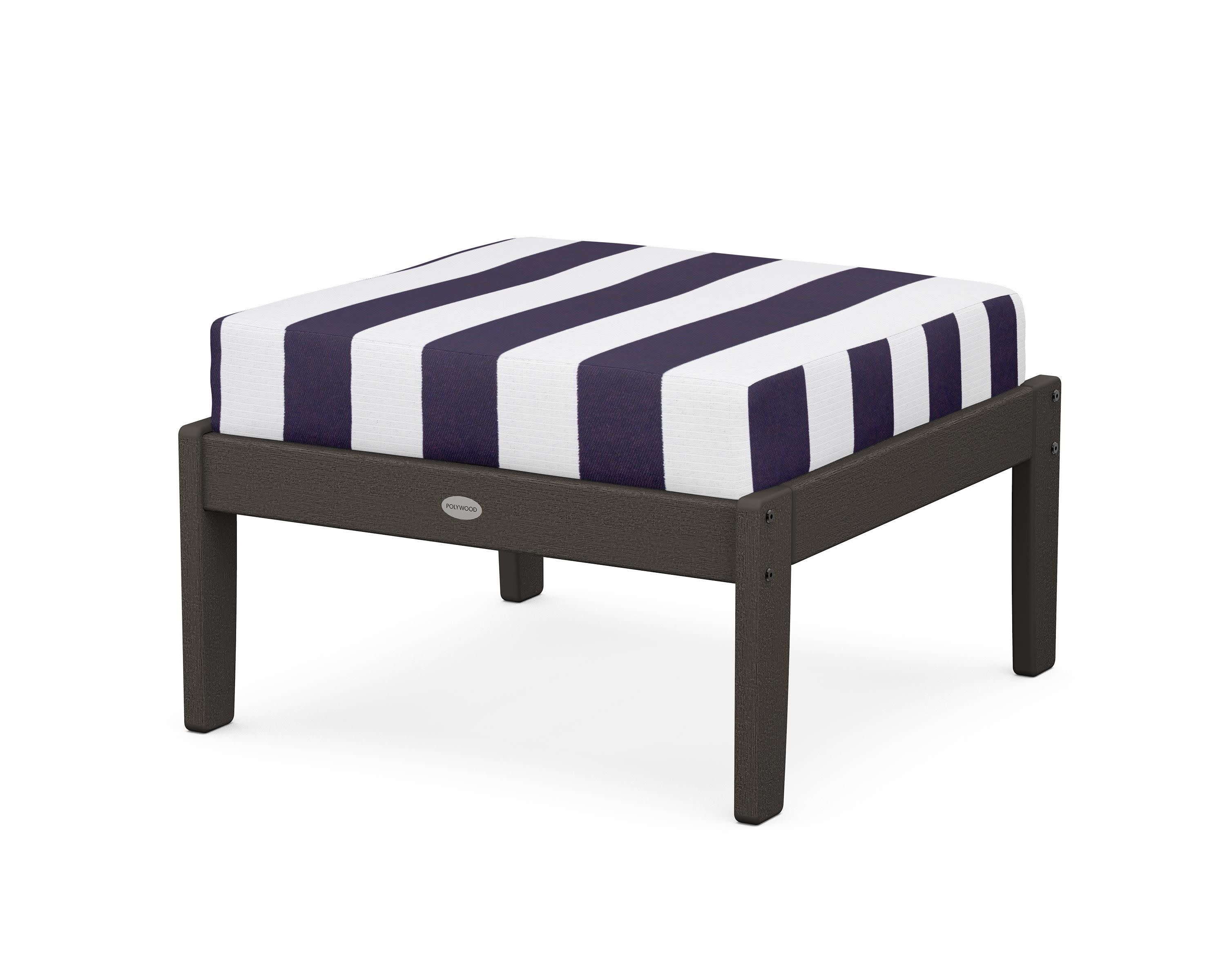 Braxton Deep Seating Ottoman in Vintage Coffee / Cabana Stripe Navy