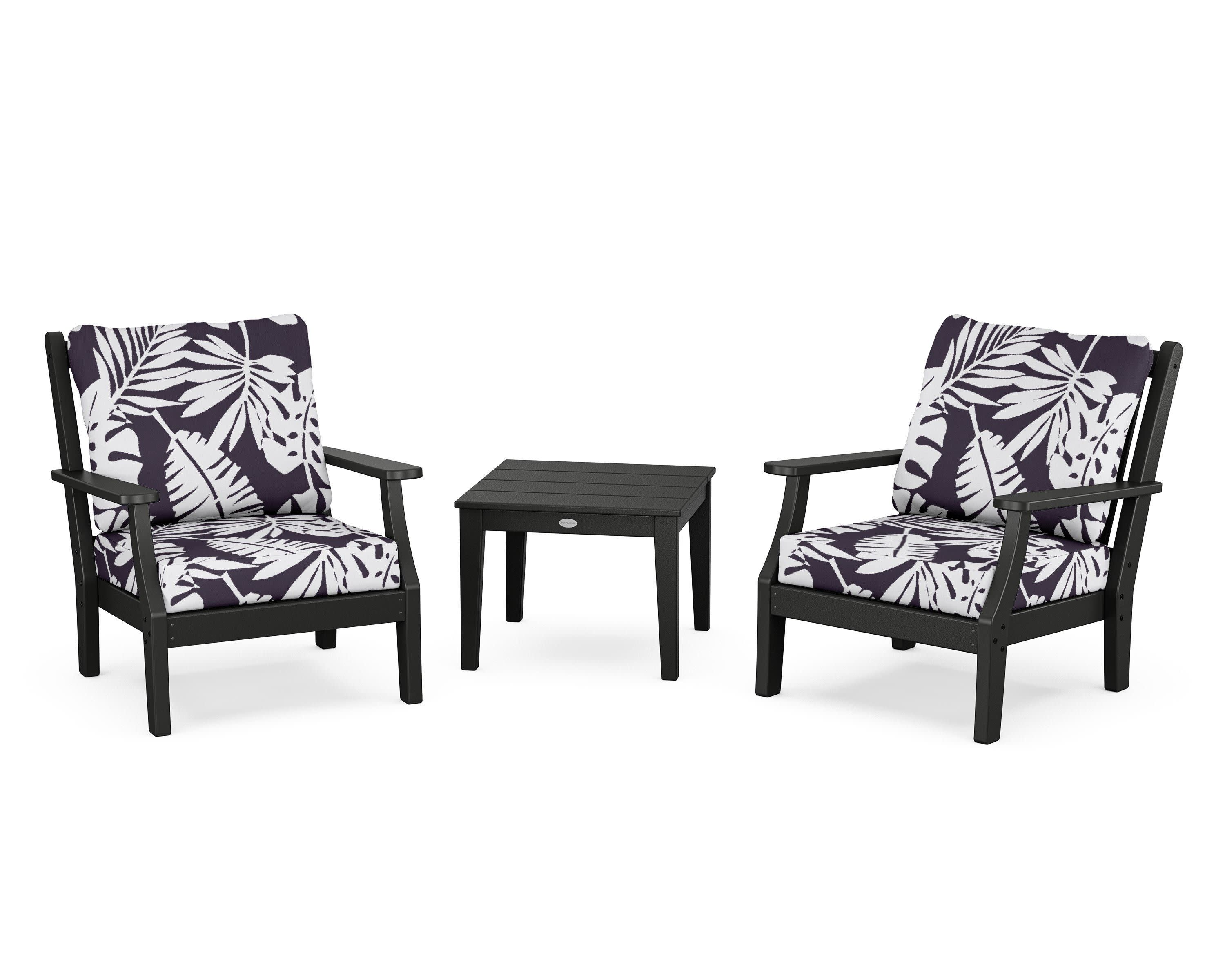 Wovendale 3-Piece Deep Seating Set in Black / Leaf Navy