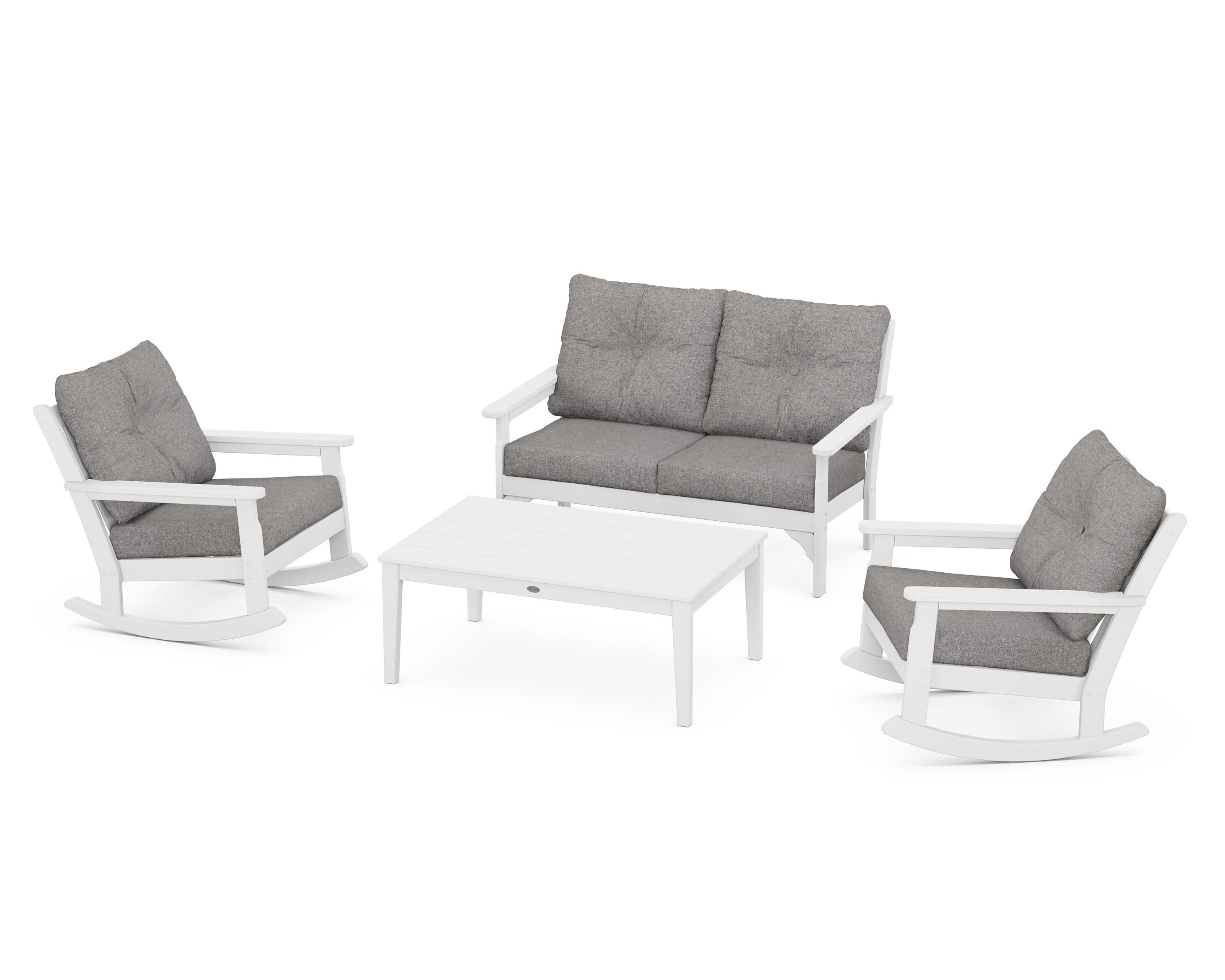 Vineyard 4-Piece Deep Seating Rocking Chair Set in White / Grey Mist