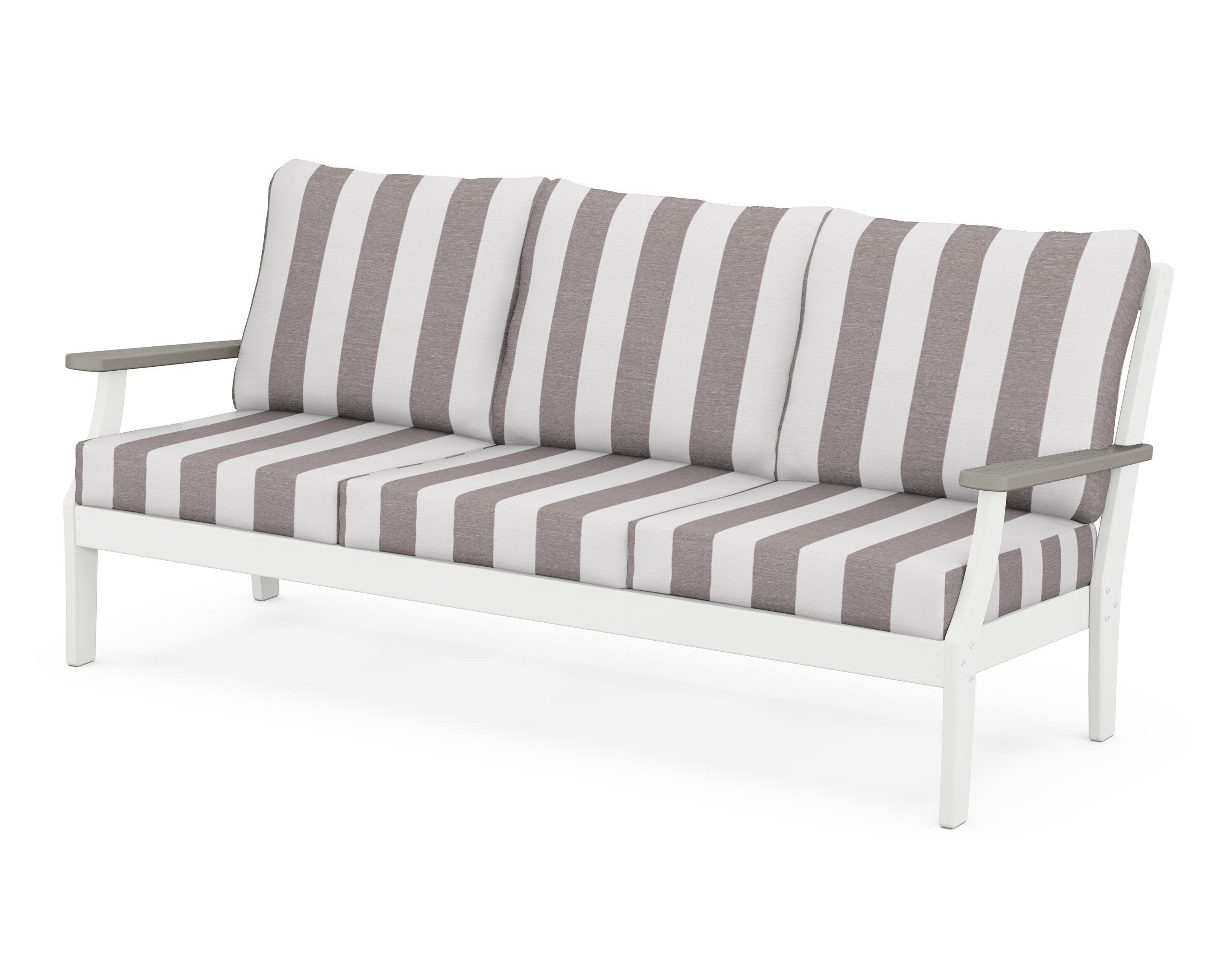 Braxton Deep Seating Sofa in White / Driftwood / Cabana Stripe Grey Mist