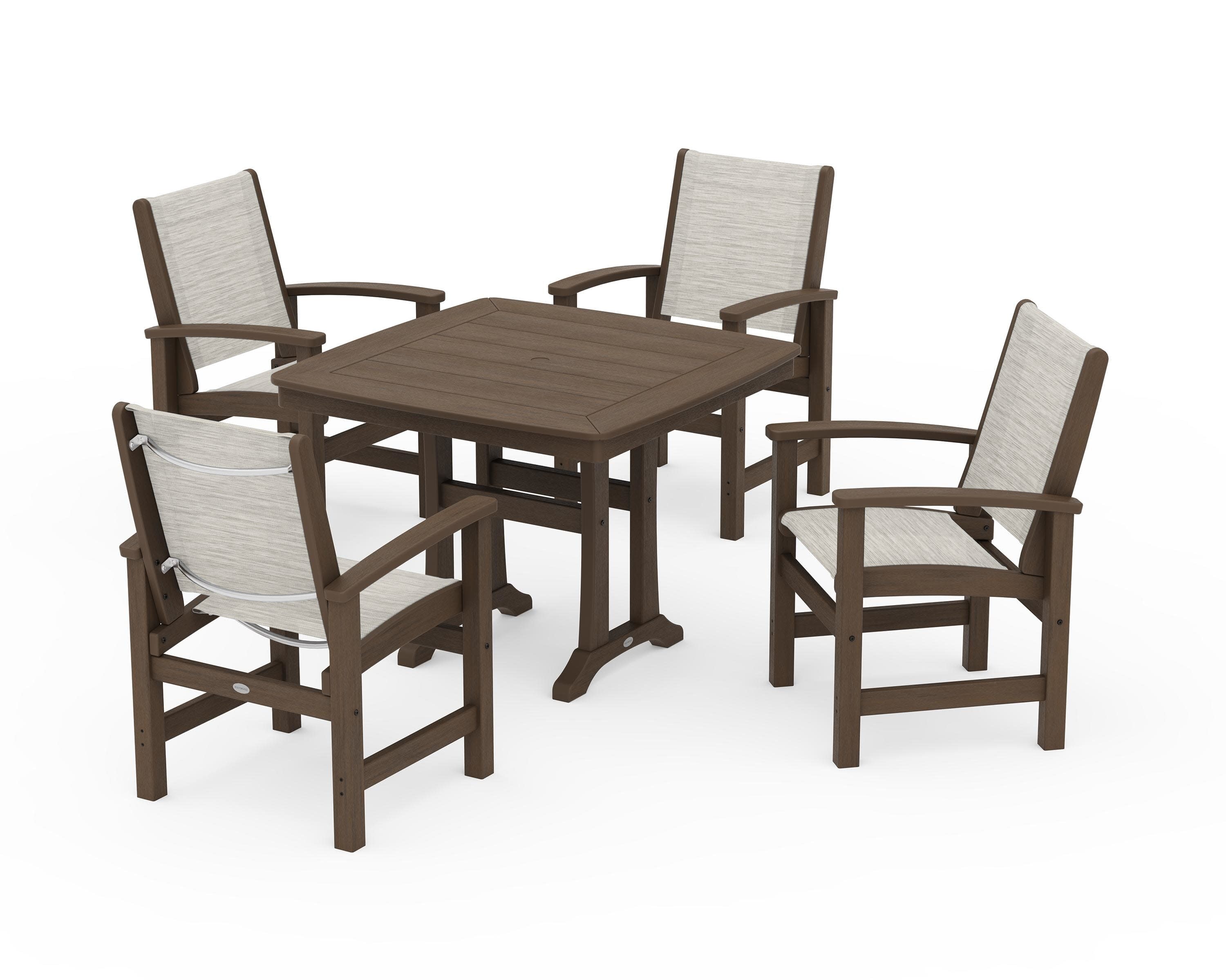 Coastal 5-Piece Dining Set with Trestle Legs in Kona / Birch Sling