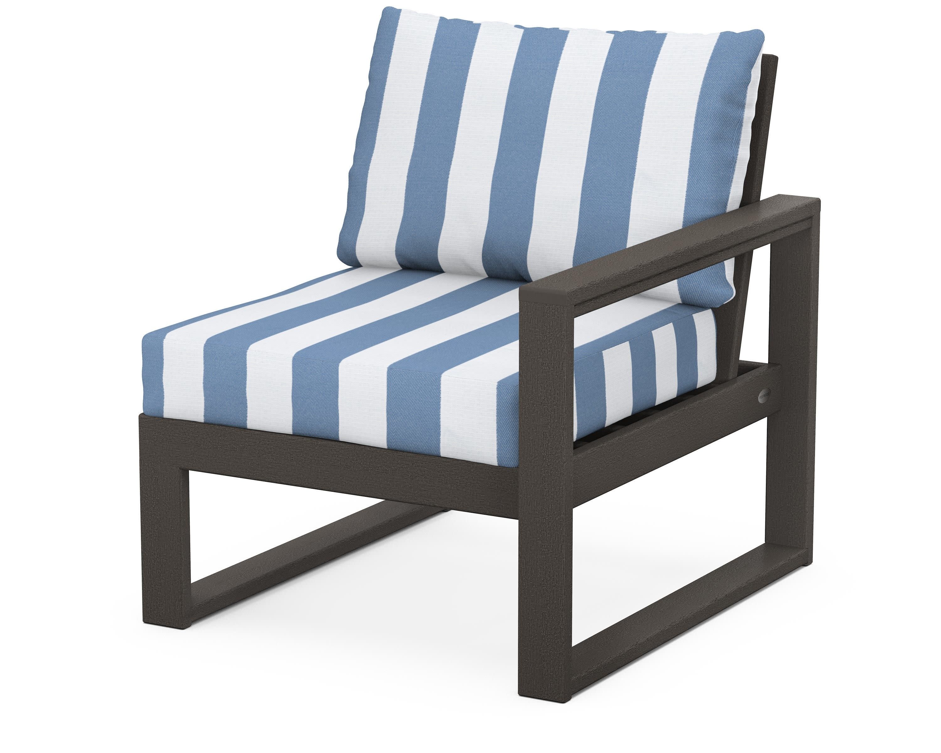 EDGE Modular Right Arm Chair in Vintage Coffee / Cabana Stripe Sky Blue