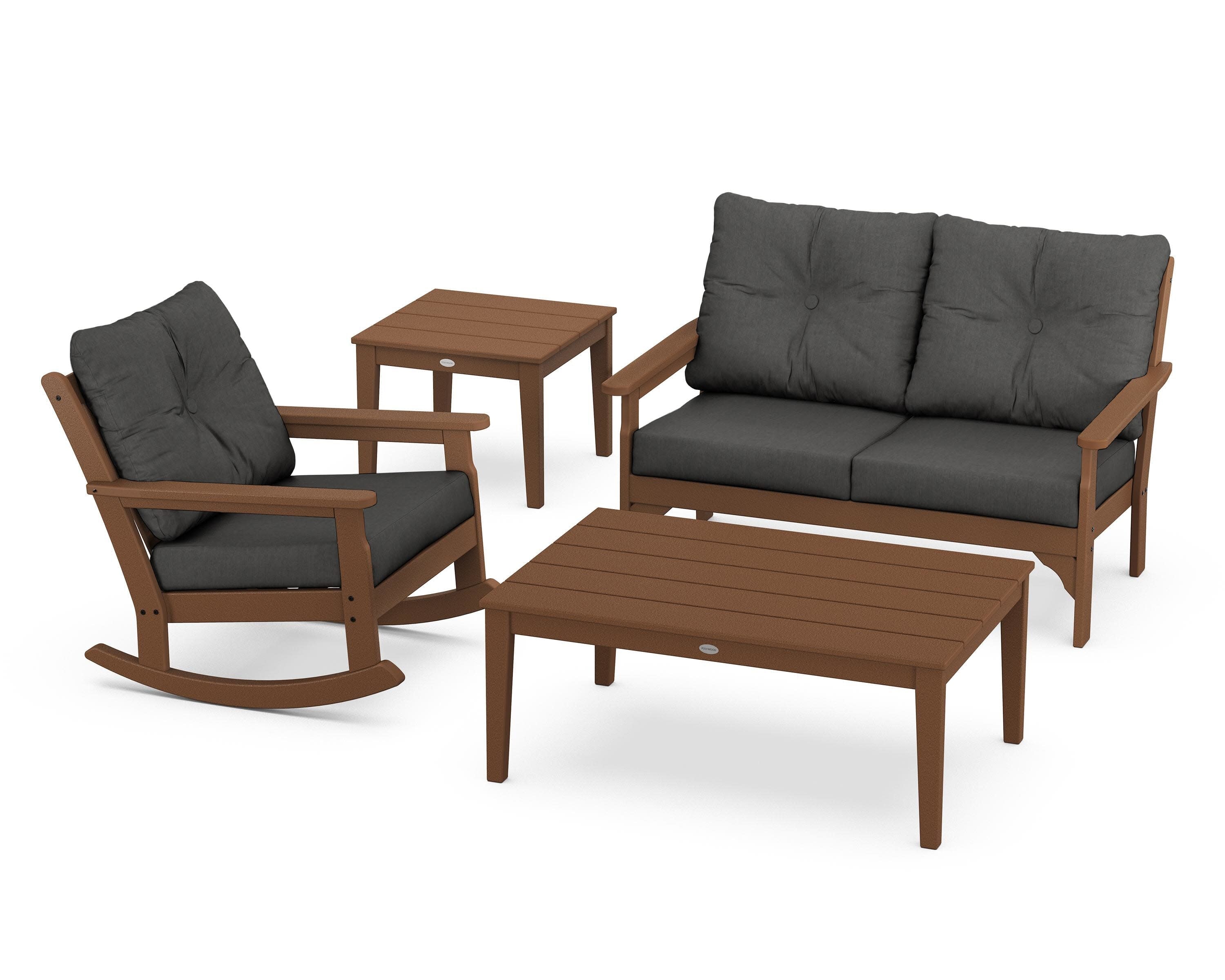 Vineyard 4-Piece Deep Seating Rocker Set in Teak / Spectrum Carbon