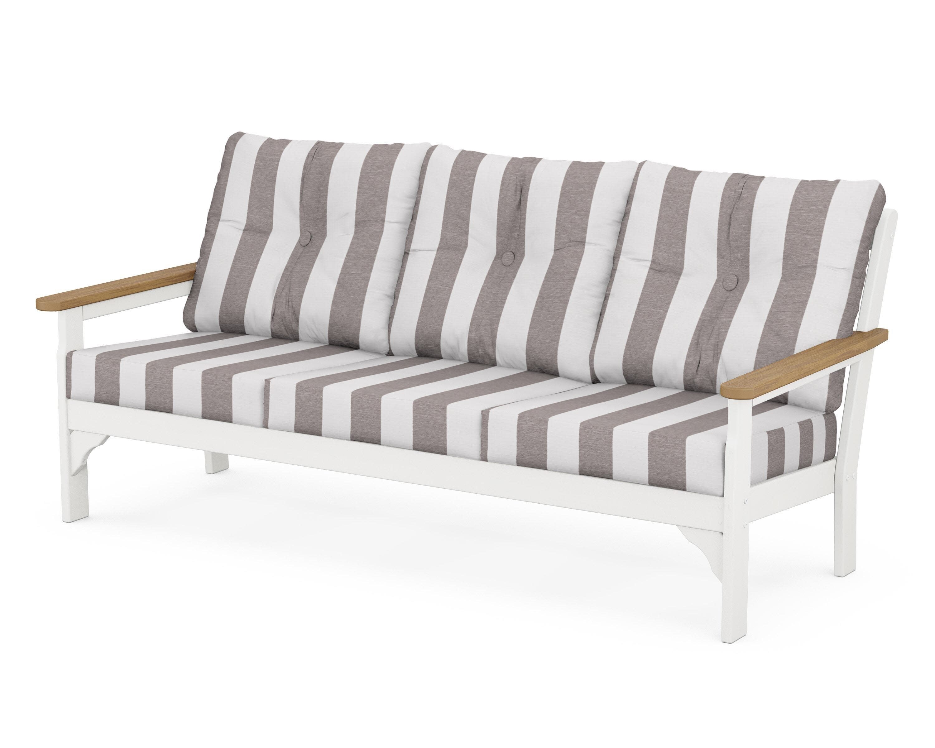 Vineyard Deep Seating Sofa in White / Natural / Cabana Stripe Grey Mist