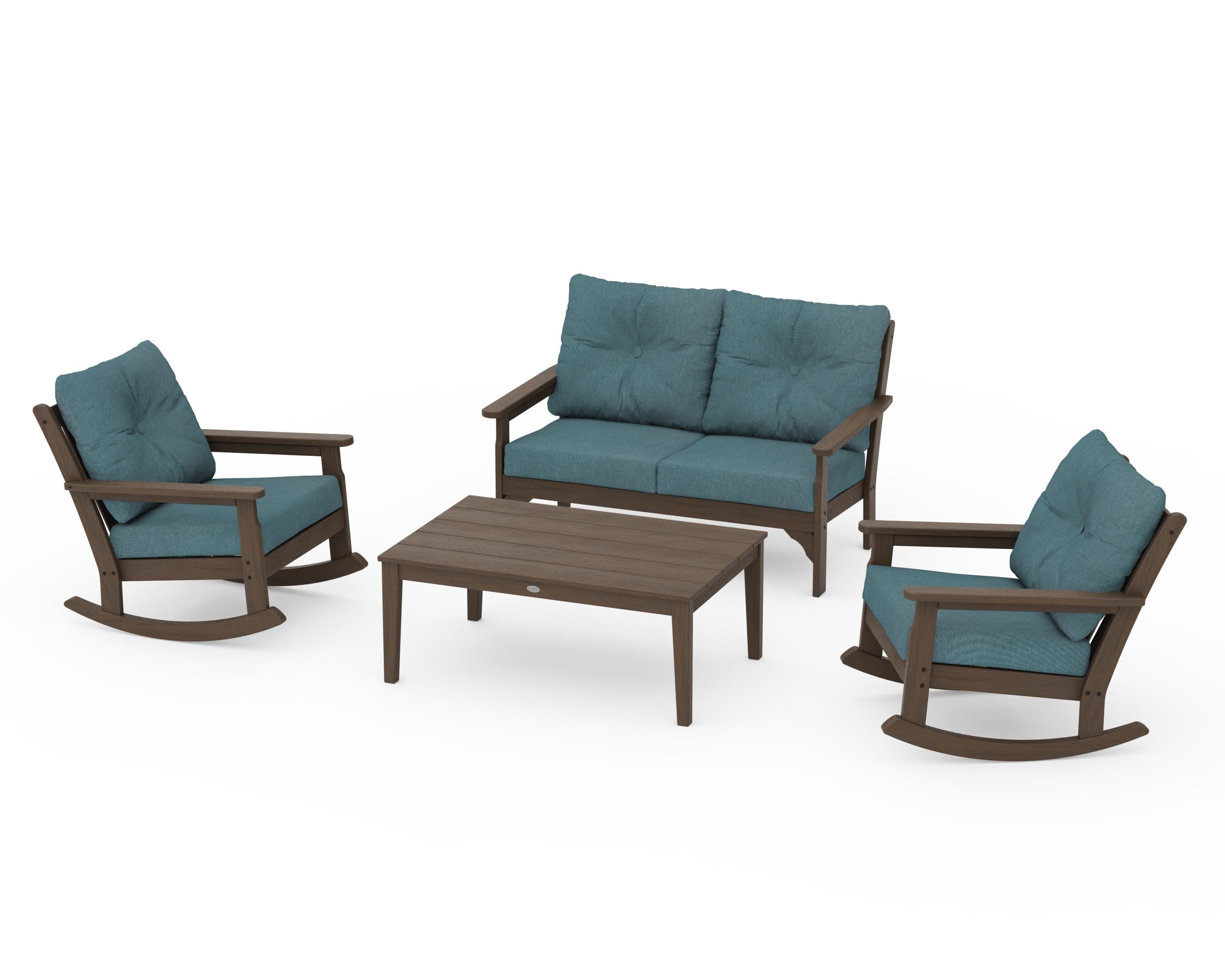Vineyard 4-Piece Deep Seating Rocking Chair Set in Kona / Ocean Teal