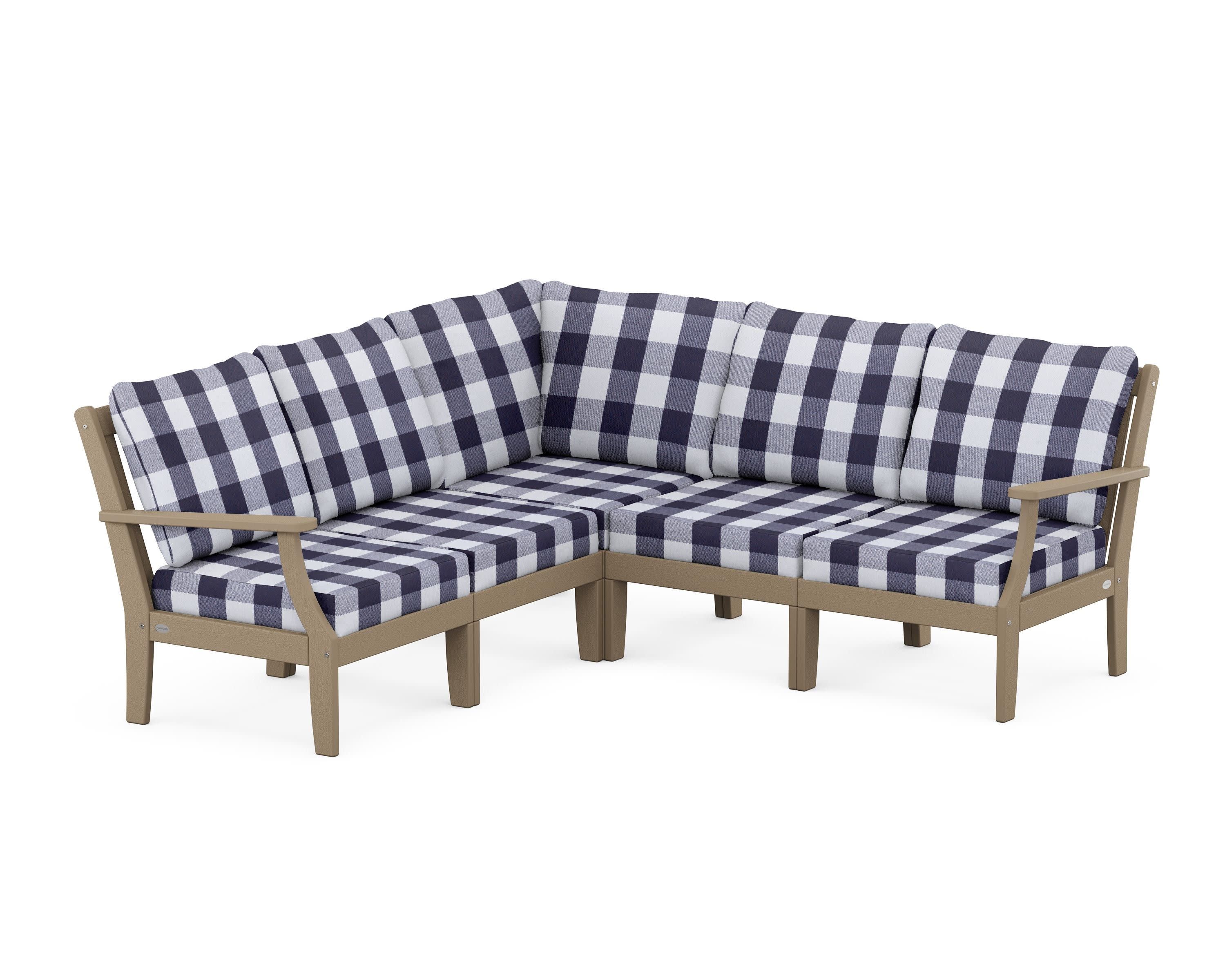 Braxton Modular 5-Piece Deep Seating Set in Vintage Sahara / Buffalo Plaid Navy
