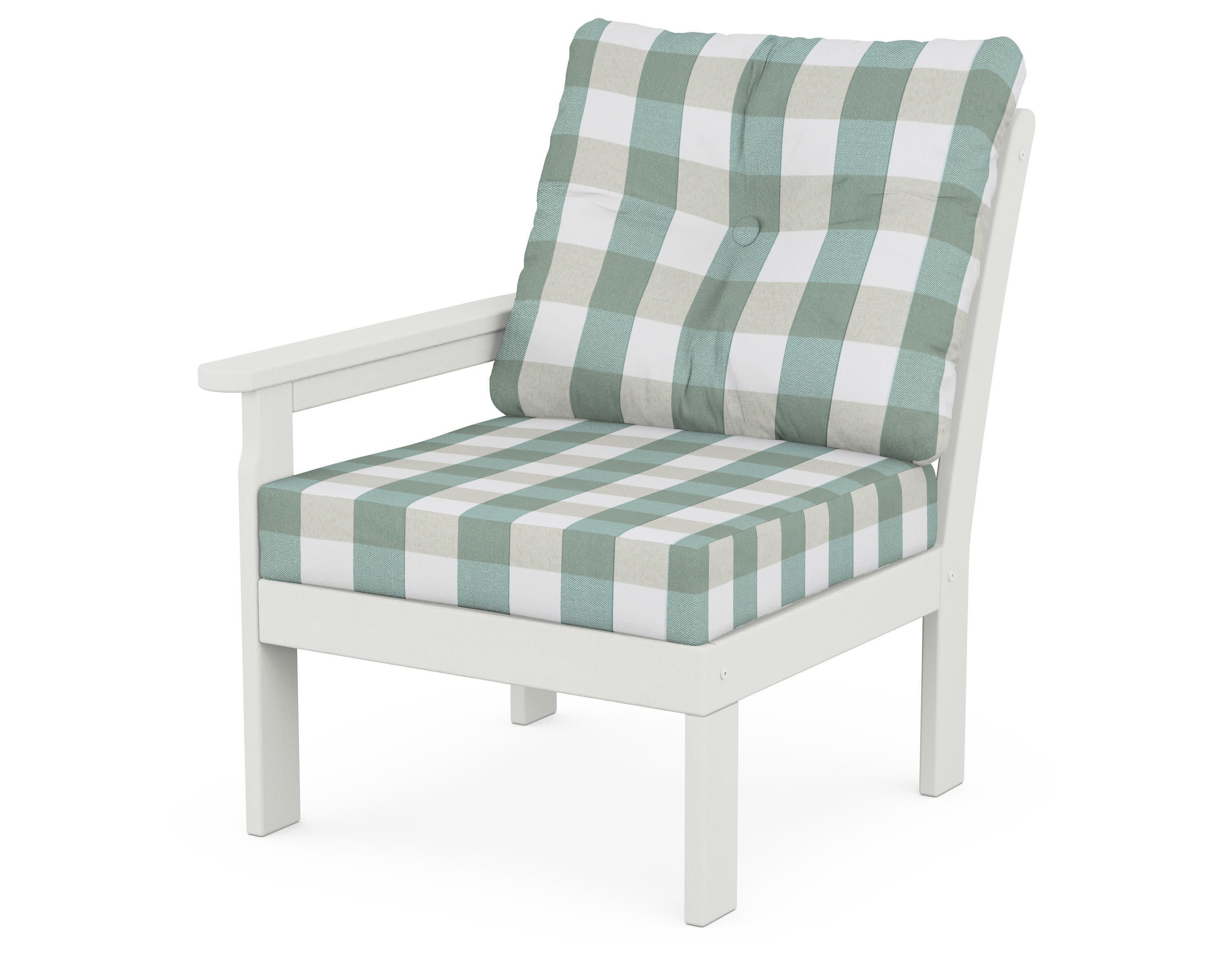 Vineyard Modular Left Arm Chair in Vintage White / Buffalo Plaid Glacier Spa
