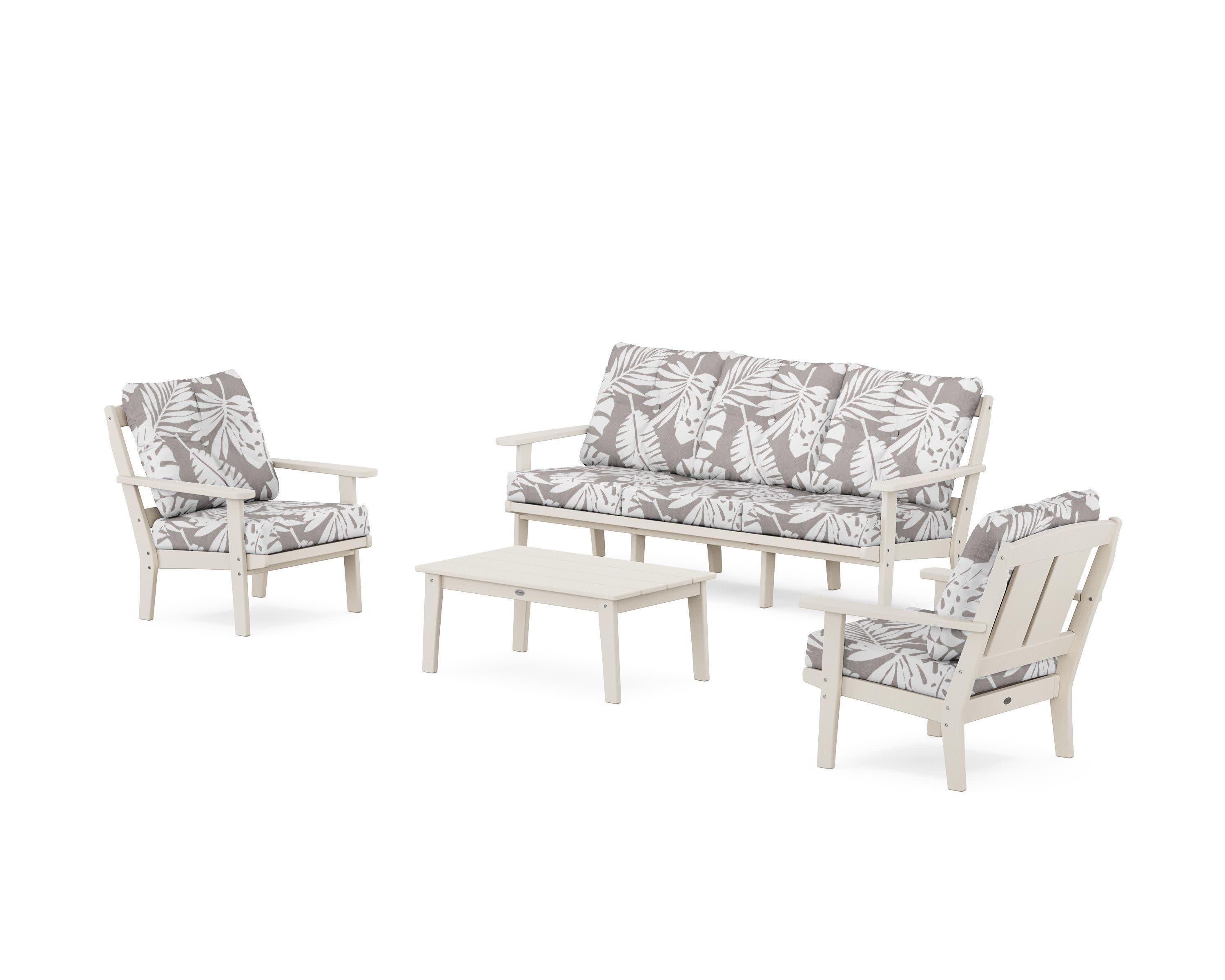Mission 4-Piece Deep Seating Set with Sofa in Sand / Leaf Grey Mist