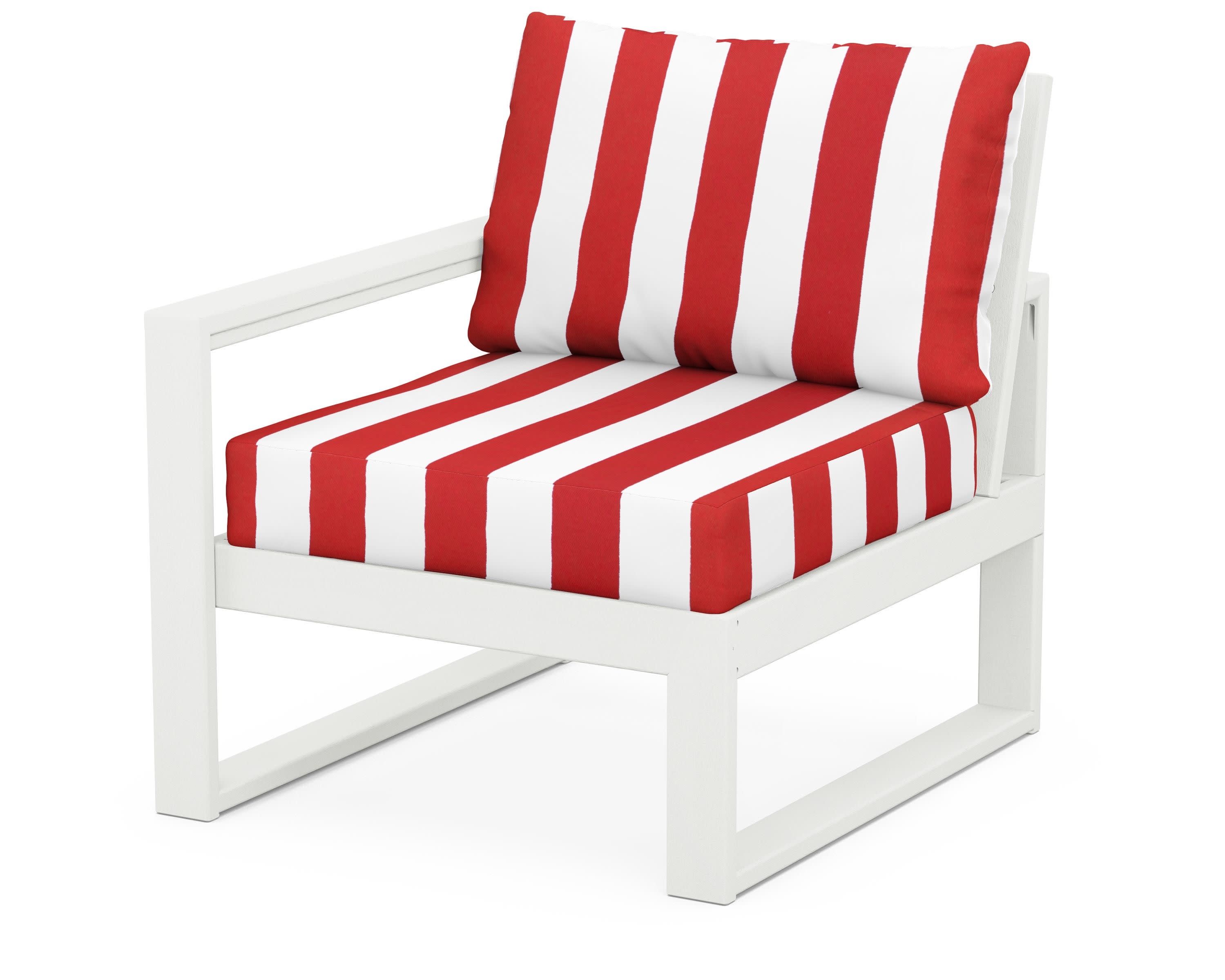 EDGE Modular Left Arm Chair in Vintage White / Cabana Stripe Crimson