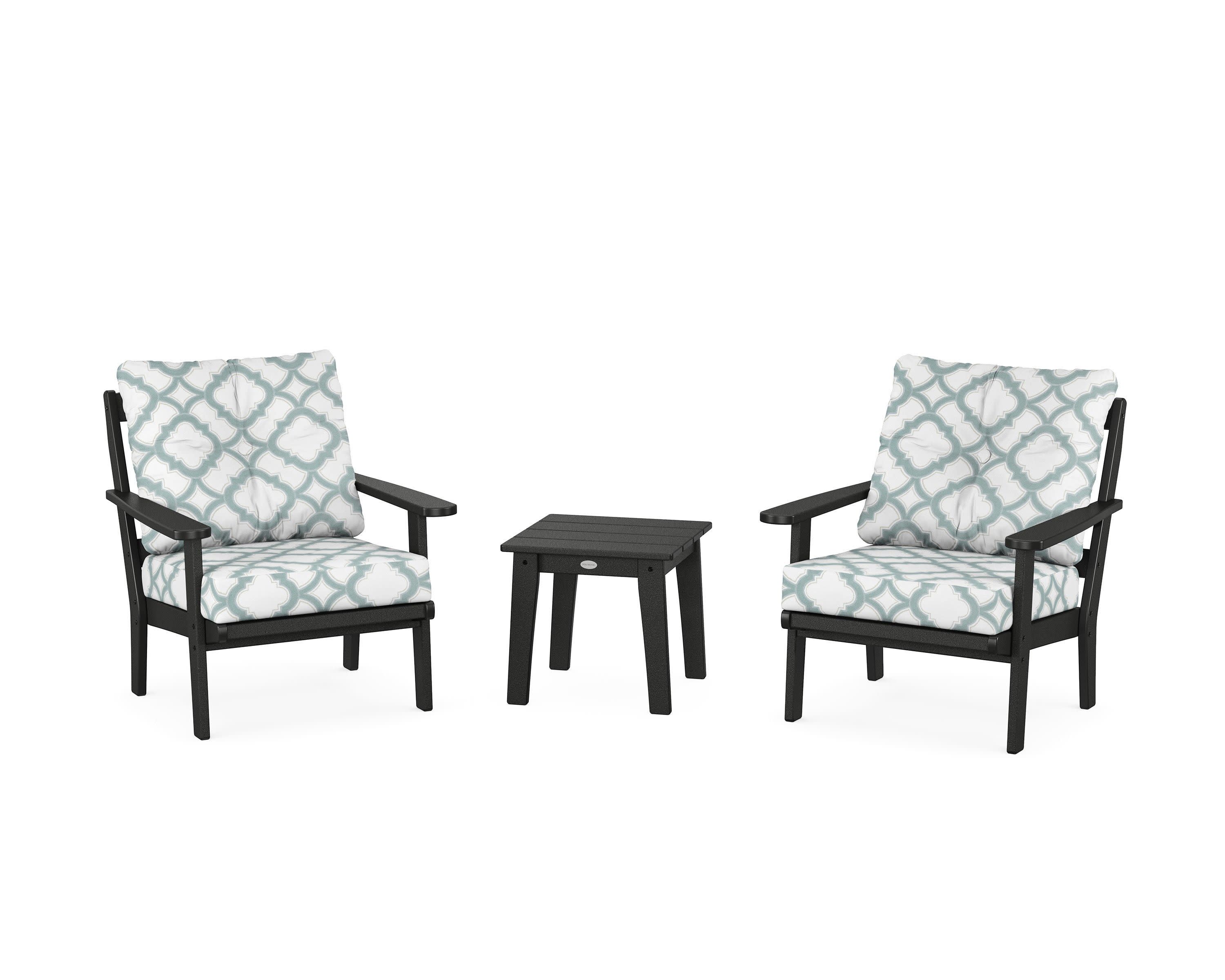 Mission 3-Piece Deep Seating Set in Black / Trellis Glacier Spa