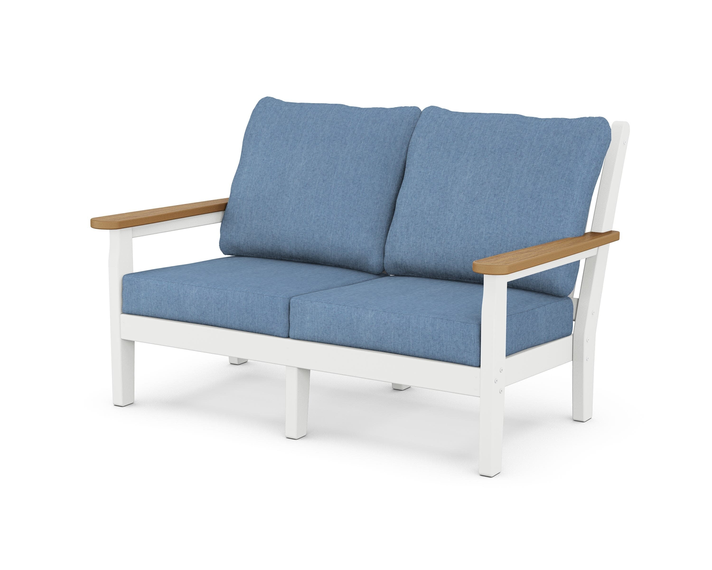 Chippendale Deep Seating Loveseat in White / Natural / Sky Blue