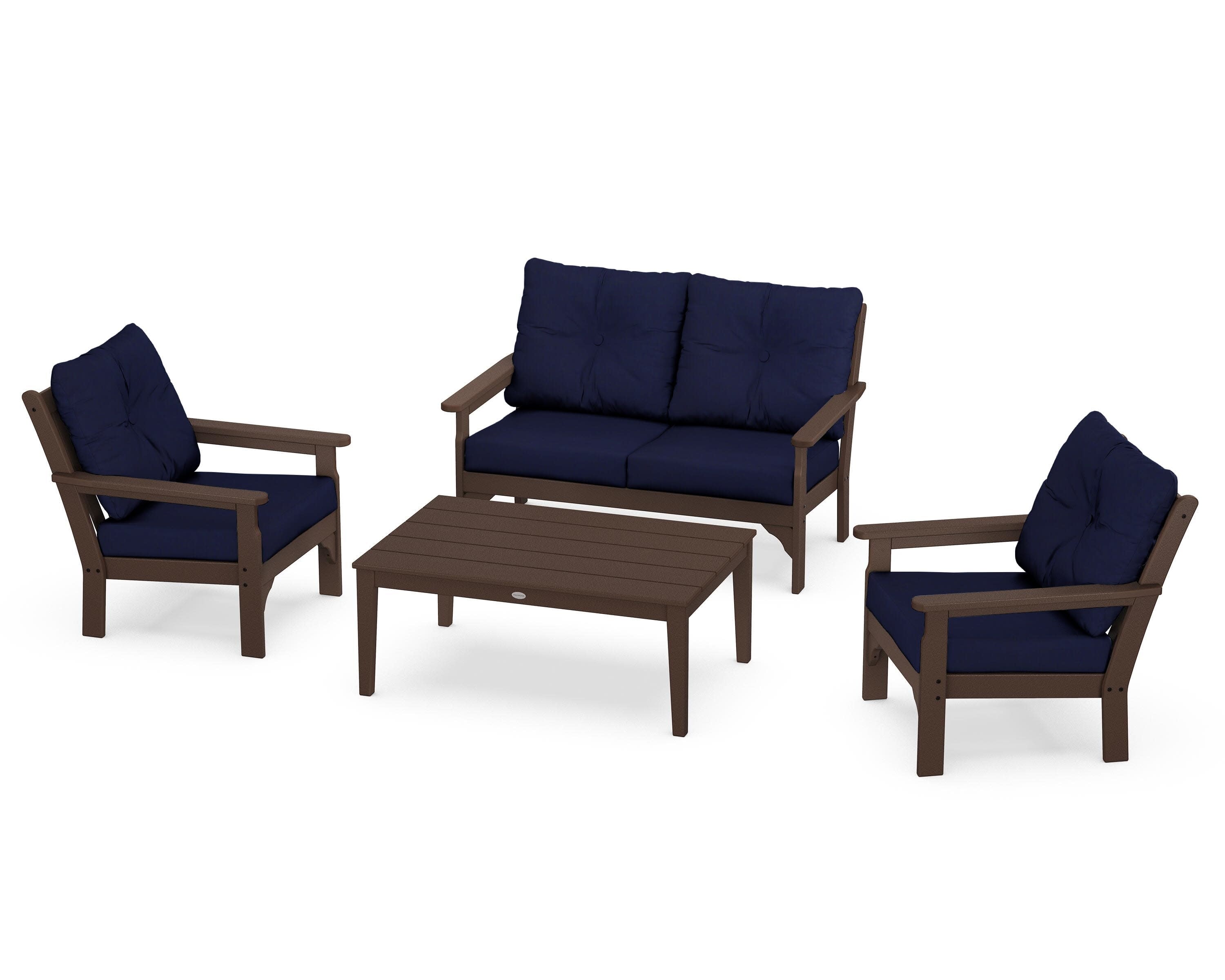 Vineyard 4-Piece Deep Seating Set in Mahogany / Navy