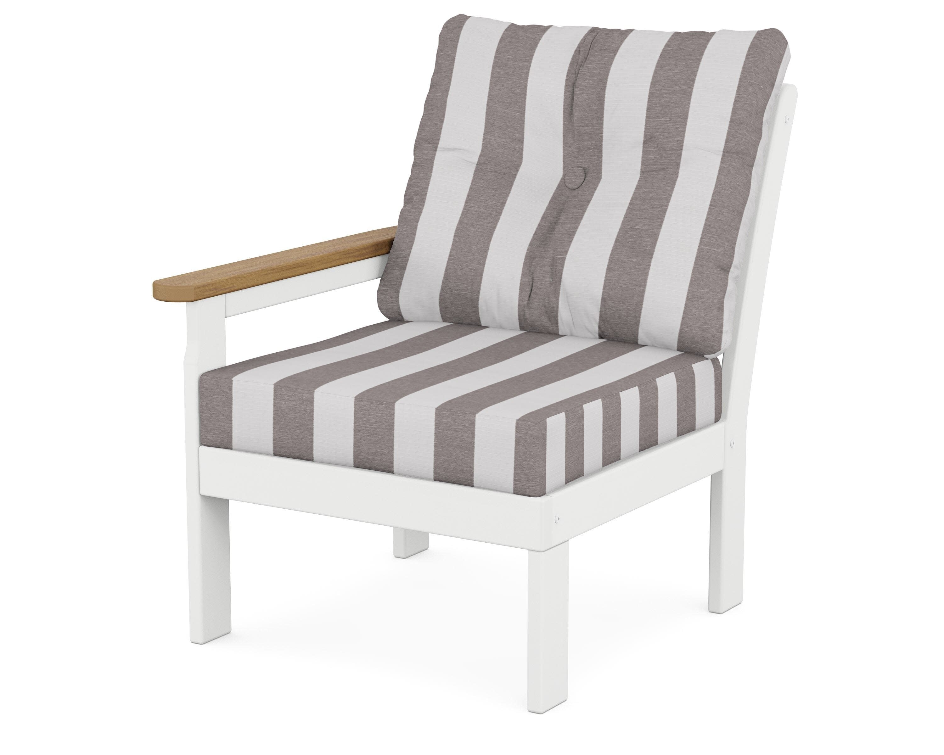 Vineyard Modular Left Arm Chair in White / Natural / Cabana Stripe Grey Mist
