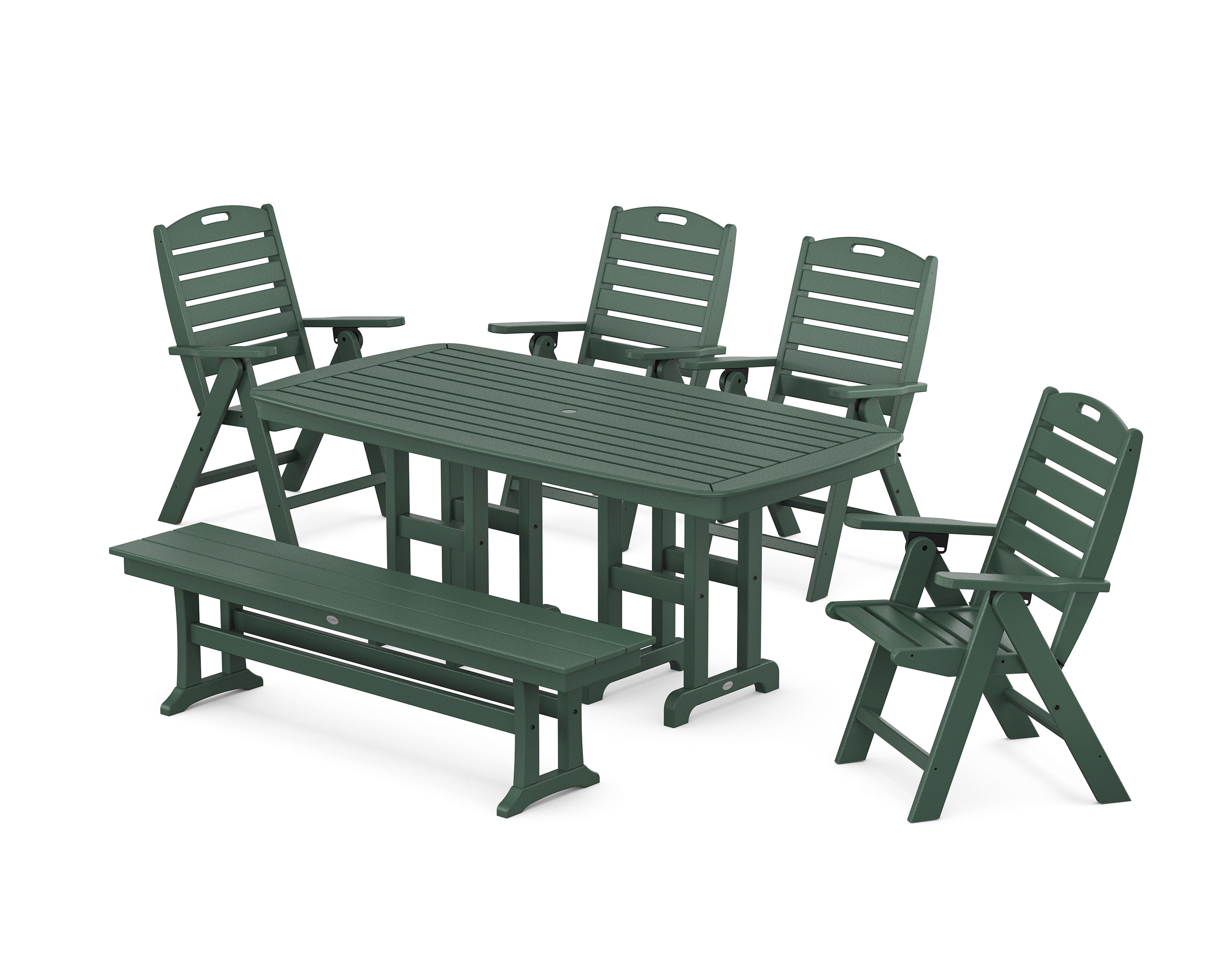 Nautical Highback 6-Piece Dining Set with Bench in Green