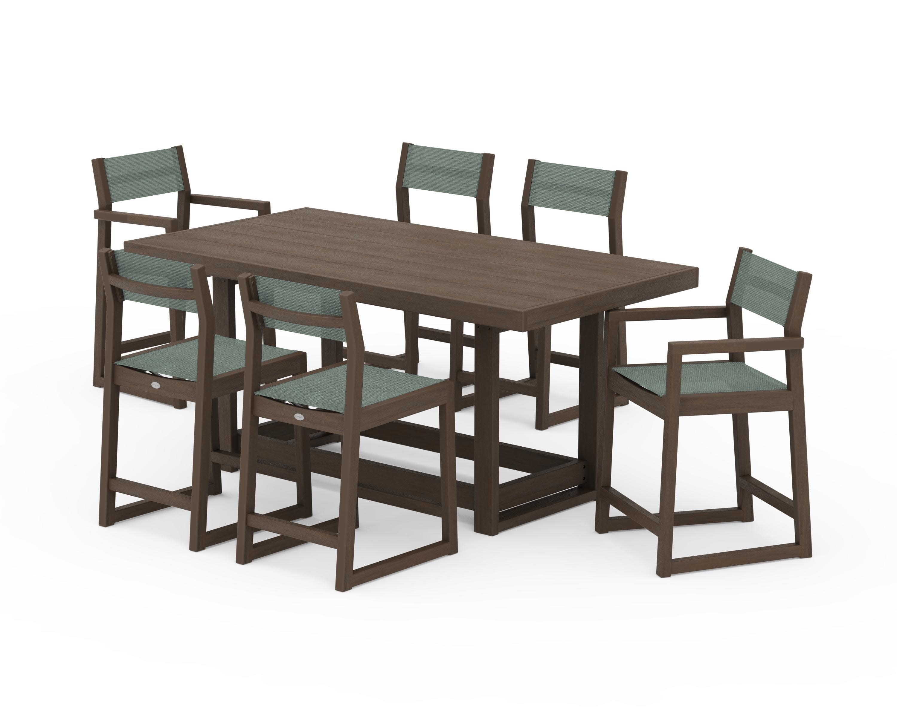 EDGE Sling 7-Piece Counter Table Set in Kona / Dupioni Sea Mist Sling