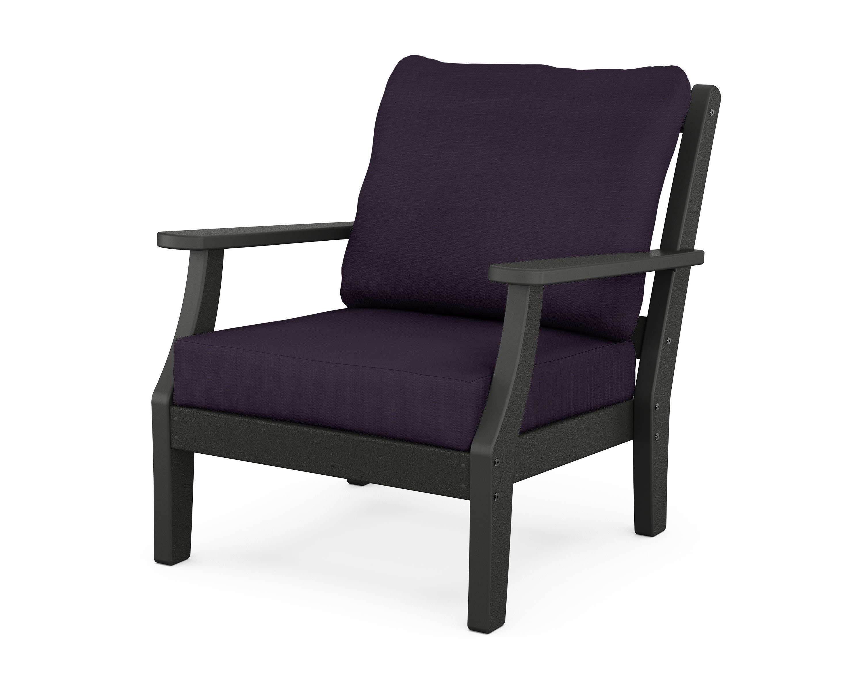 Chinoiserie Deep Seating Chair in Black / Navy Linen