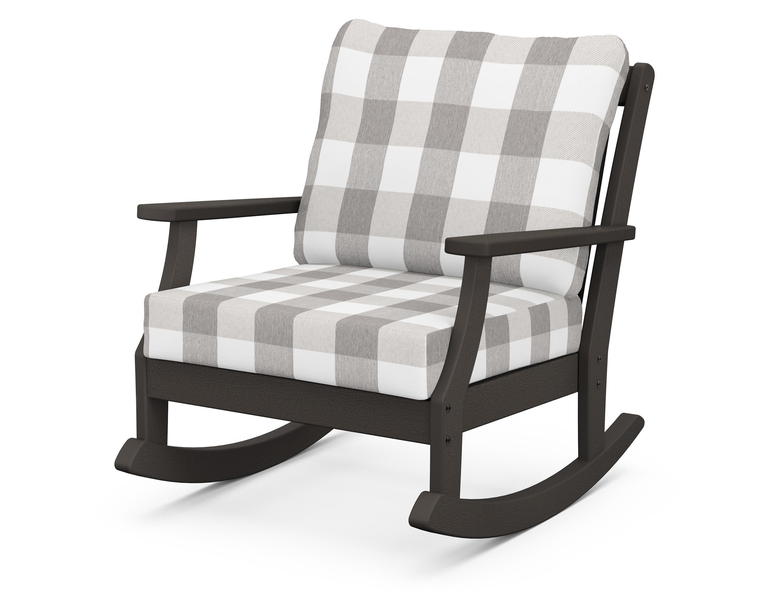 Braxton Deep Seating Rocking Chair in Vintage Coffee / Buffalo Plaid Grey Mist