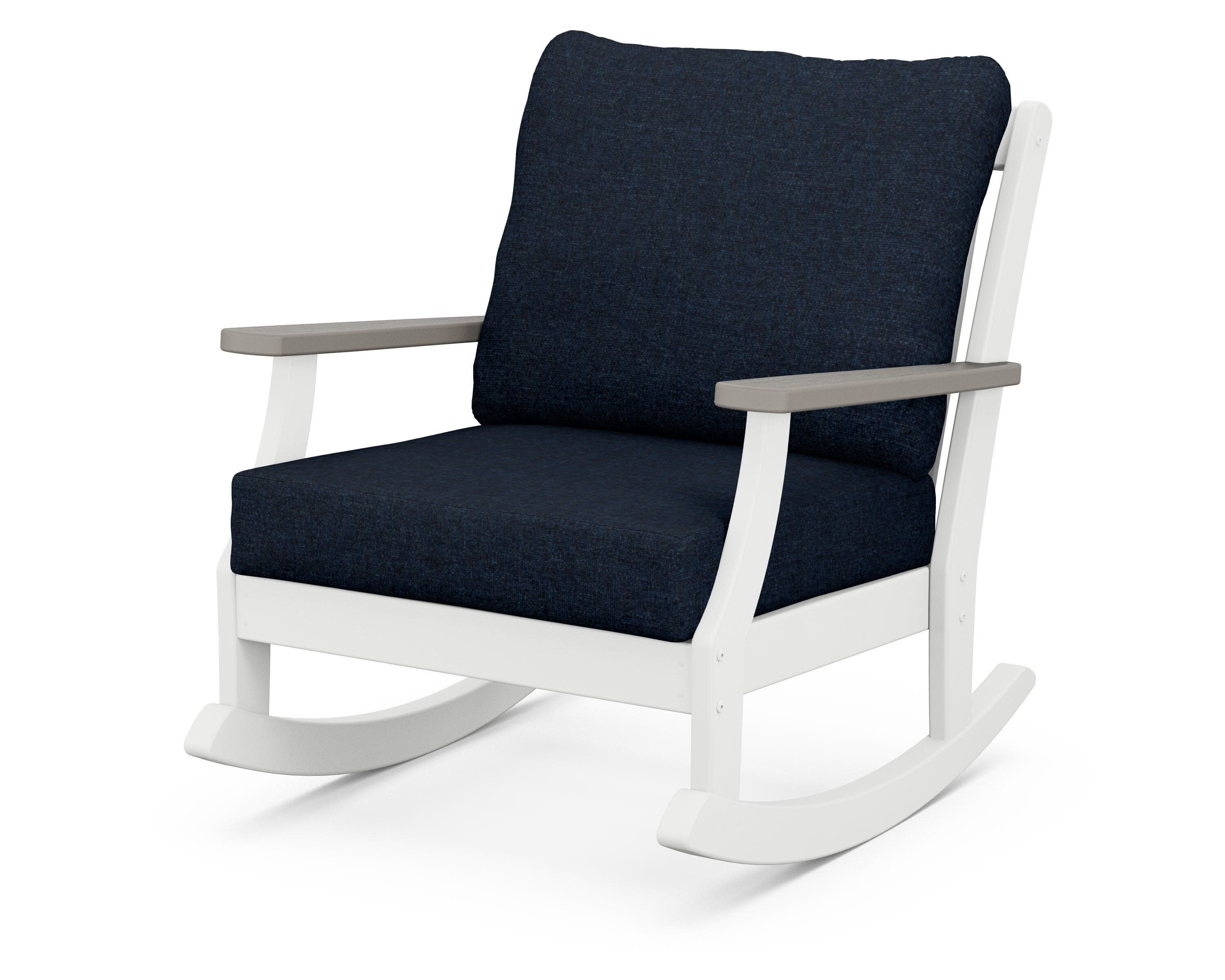 Braxton Deep Seating Rocking Chair in White / Driftwood / Marine Indigo